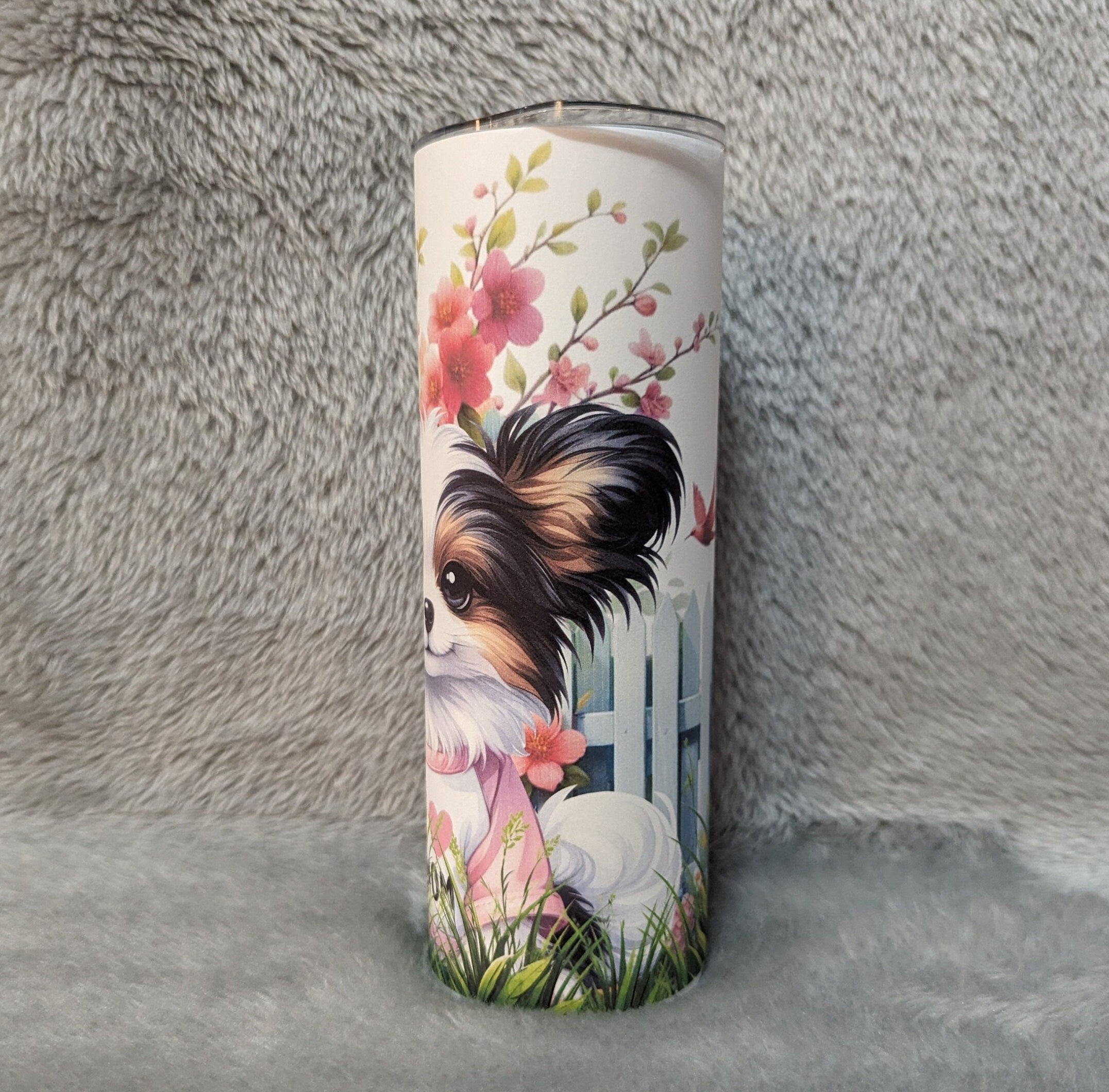 I Love Mom Papillon Dog Tumbler 20oz With Reusable Straw, Can Be Personalized