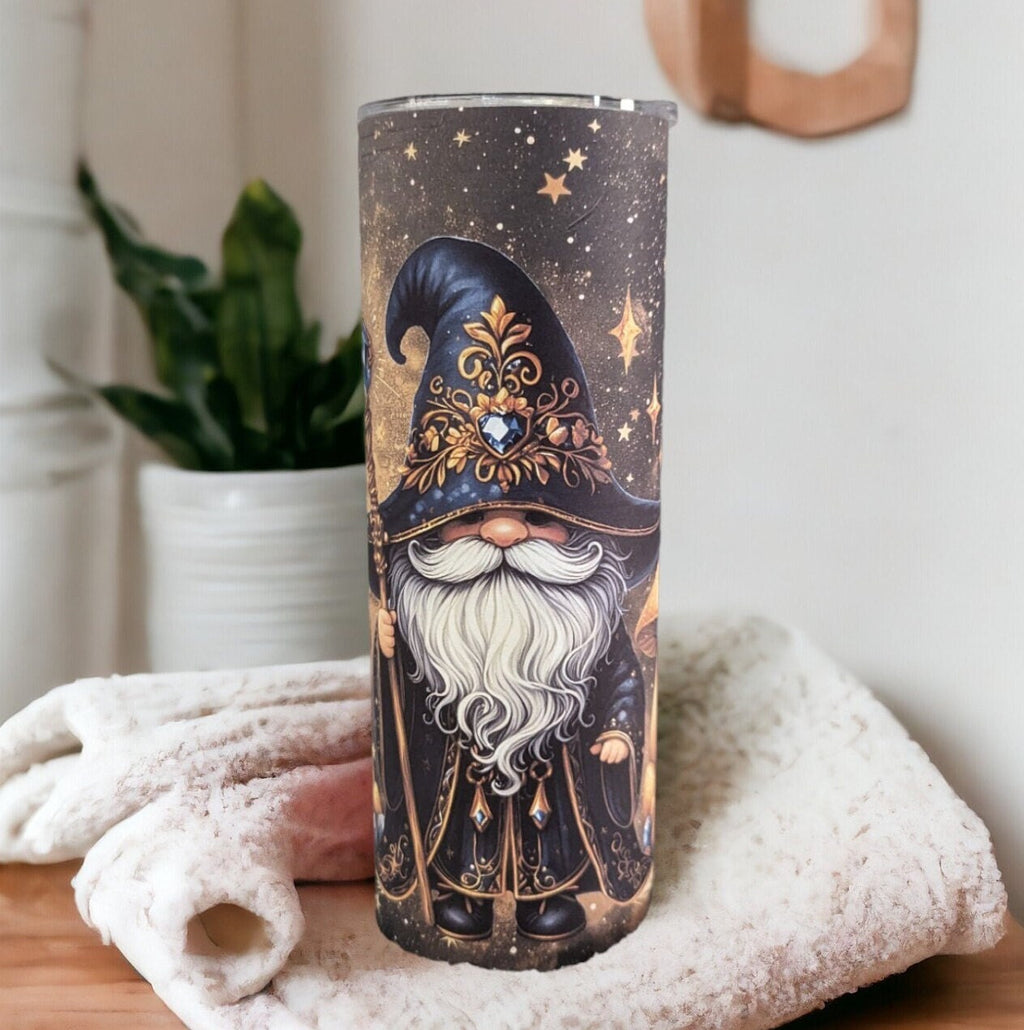 Wizard Gnome Tumbler 20oz With Reusable Straw, Can Be Personalized