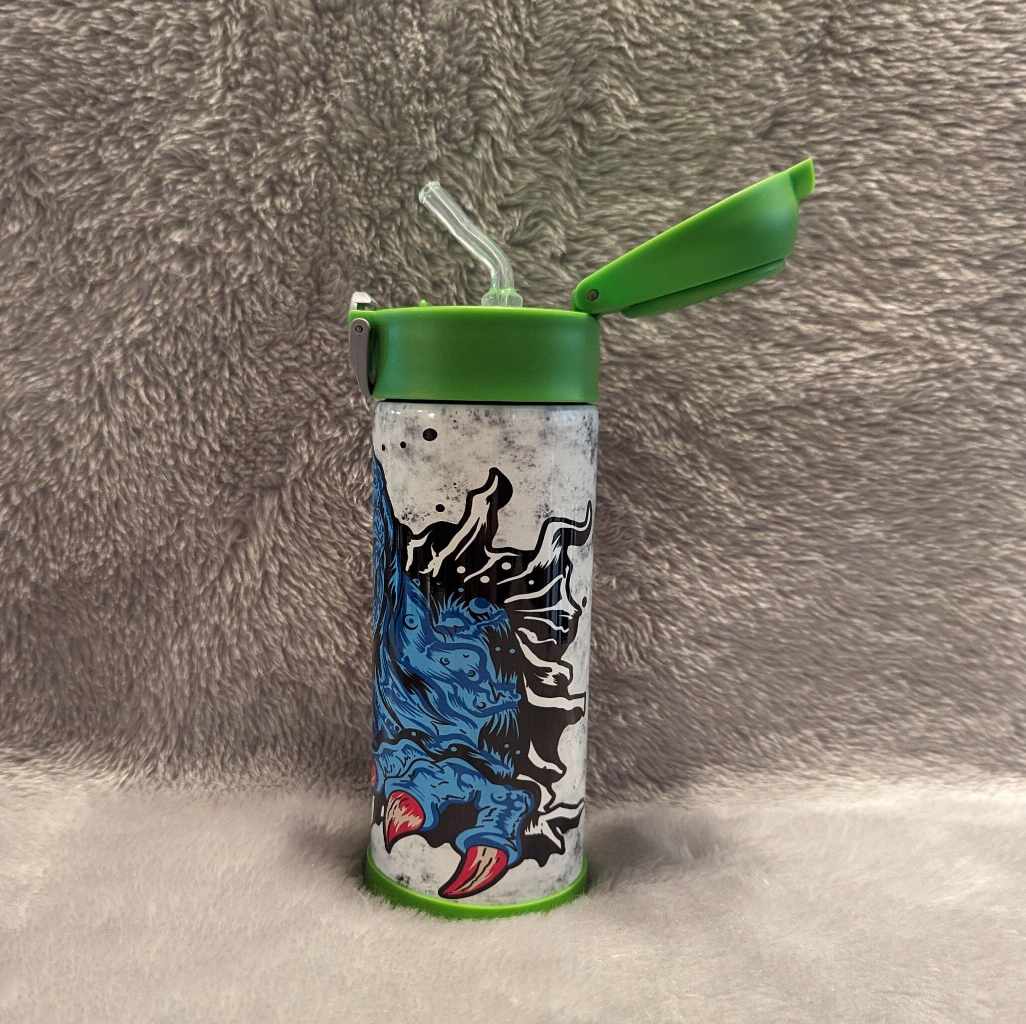 Kids Dinosaur Water Bottle 12oz With Reusable Straw Can Be Personalized
