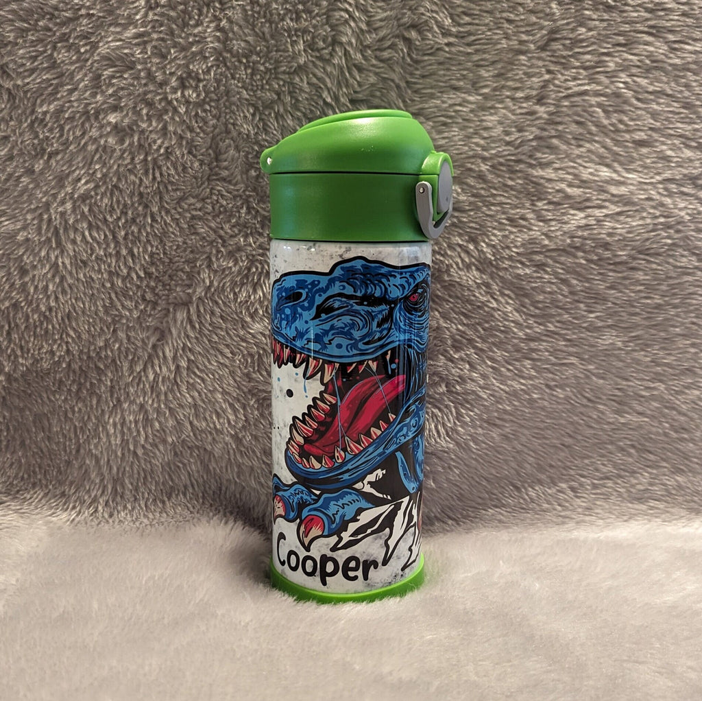 Kids Dinosaur Water Bottle 12oz With Reusable Straw Can Be Personalized