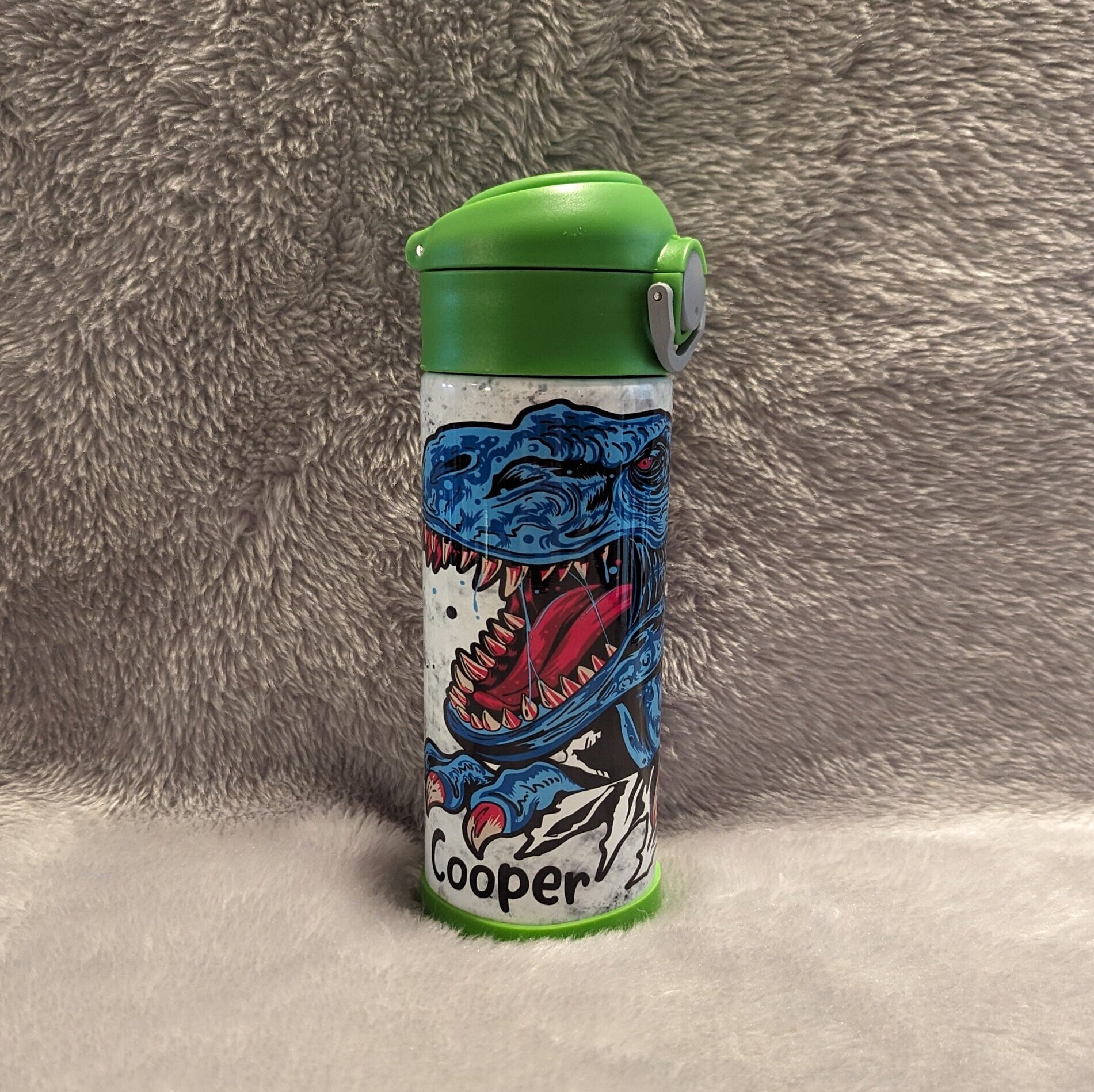 Kids Dinosaur Water Bottle 12oz With Reusable Straw Can Be Personalized
