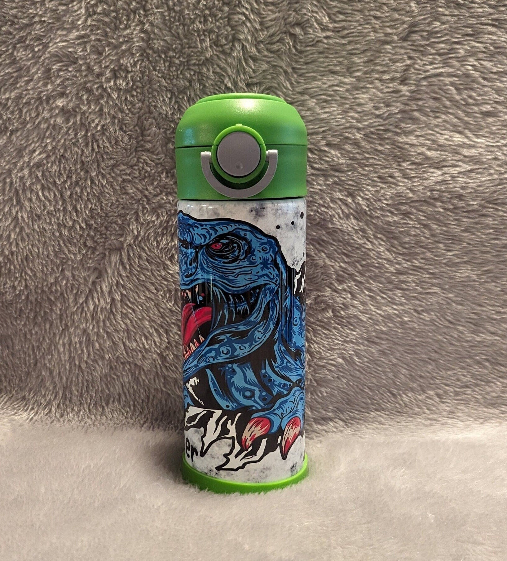 Kids Dinosaur Water Bottle 12oz With Reusable Straw Can Be Personalized