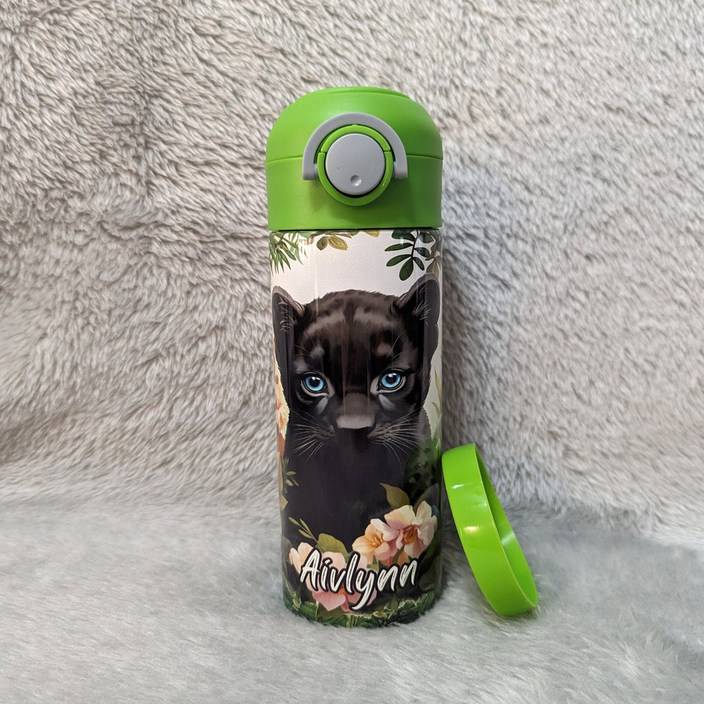 Kids Black Panther Water Bottle 12oz With Reusable Straw Can Be Personalized