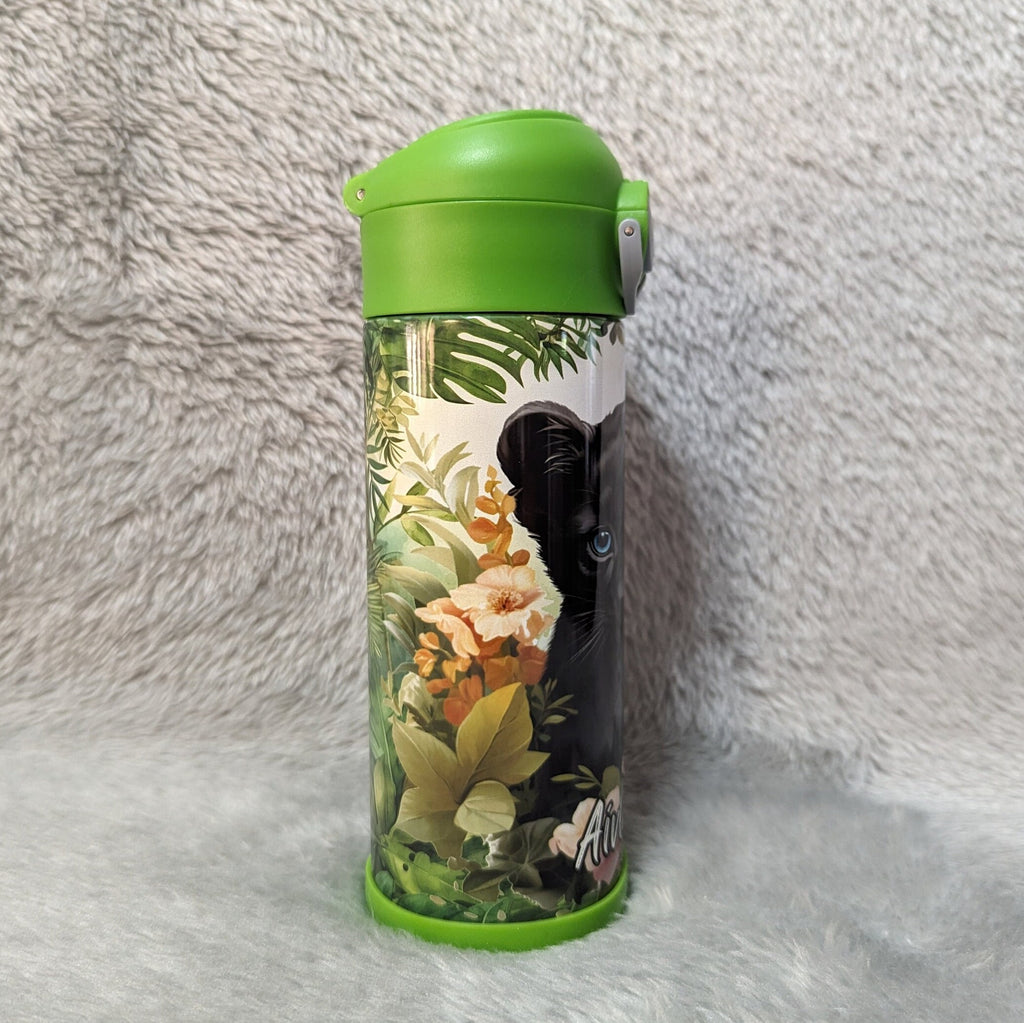 Kids Black Panther Water Bottle 12oz With Reusable Straw Can Be Personalized