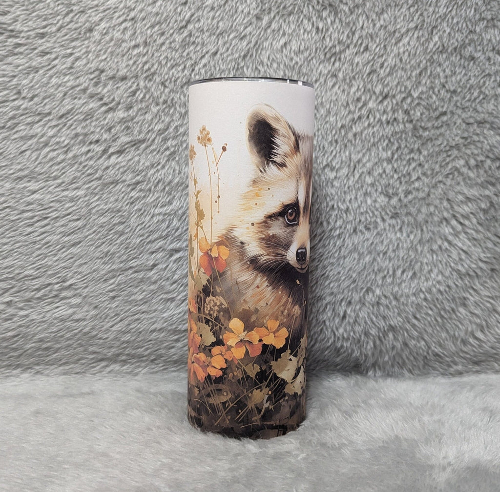 Raccoon Tumbler With A Water Color Design 20oz With Reusable Straw, Can Be Personalized