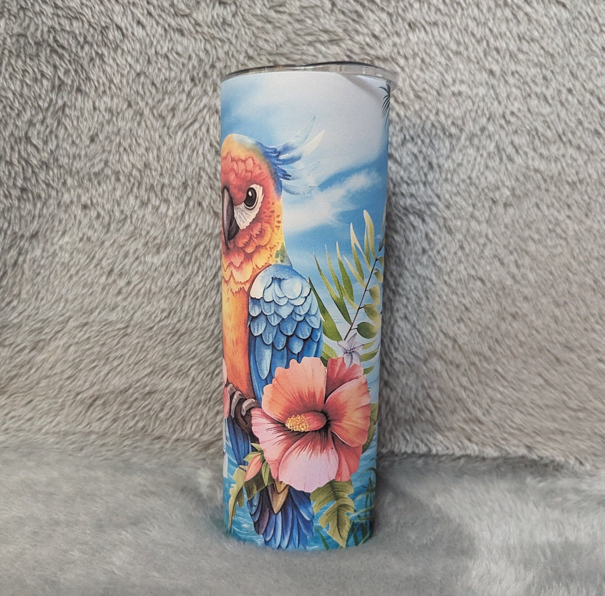 Pretty Parrot Tumbler 20oz With Reusable Straw, Can Be Personalized
