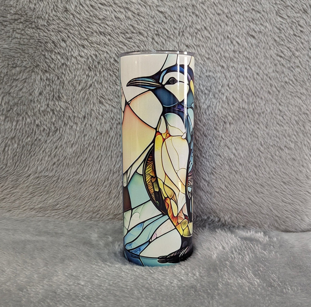 Penguin Tumbler With A Stained Glass Design 20oz With Reusable Straw, Can Be Personalized