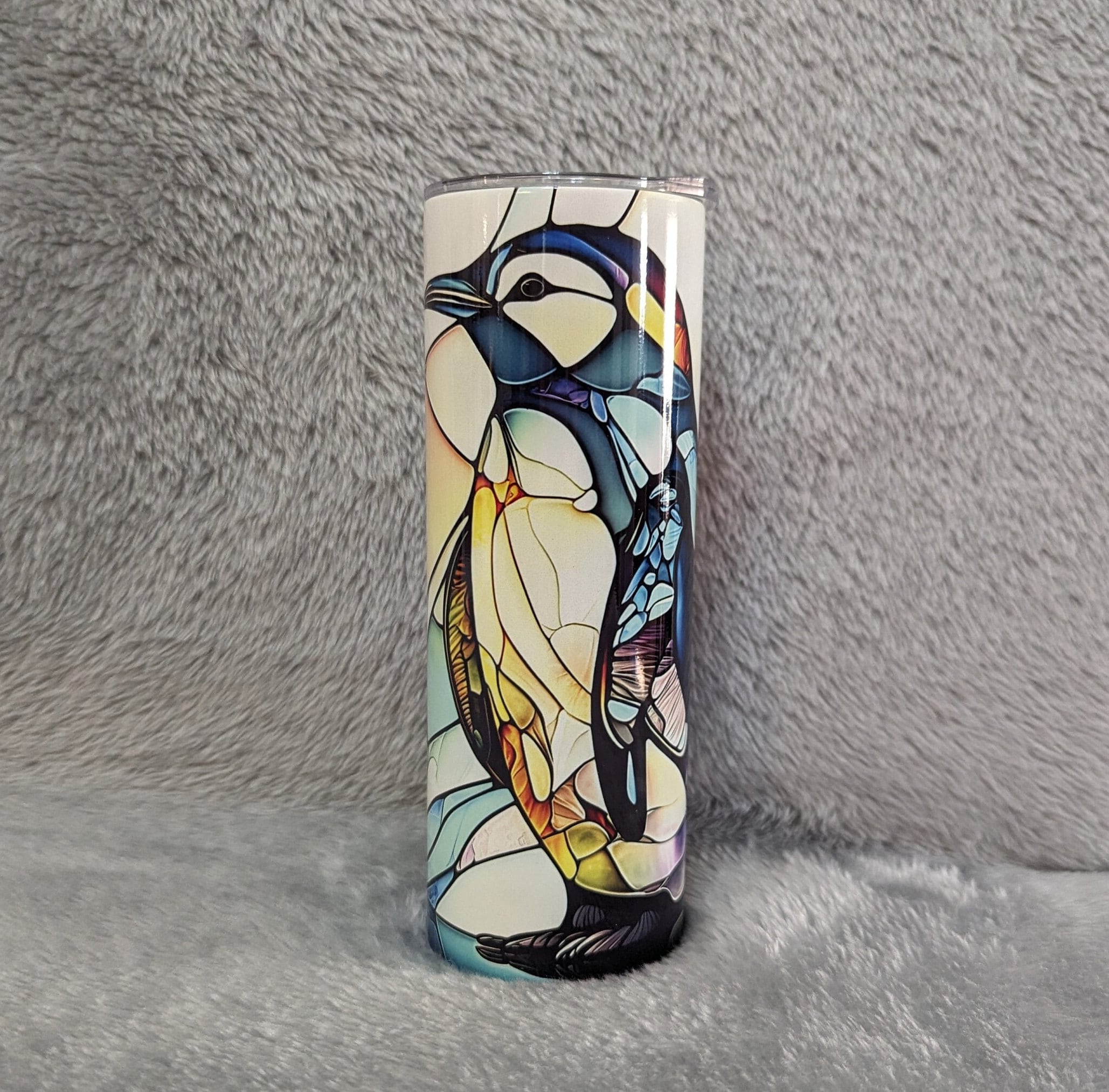 Penguin Tumbler With A Stained Glass Design 20oz With Reusable Straw, Can Be Personalized