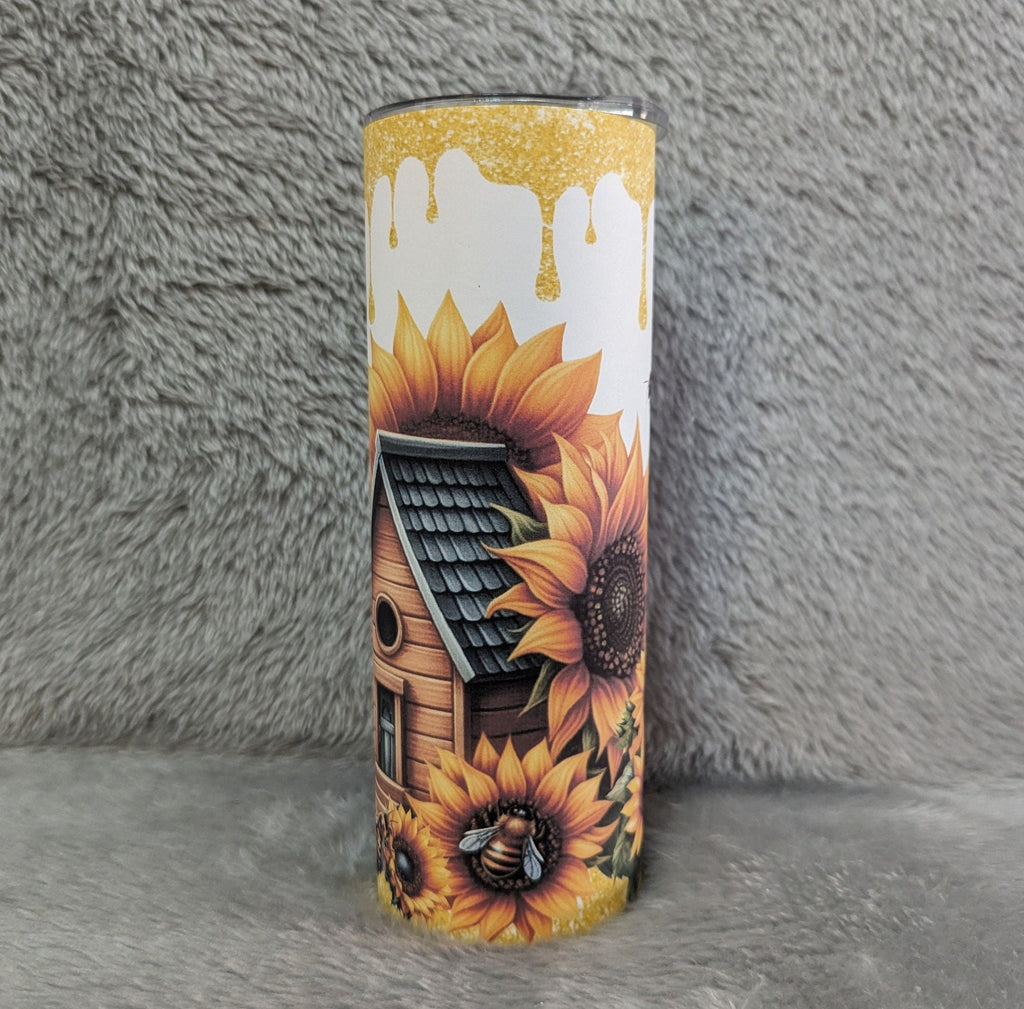 Pretty Bee Tumbler 20oz With Reusable Straw, Can Be Personalized
