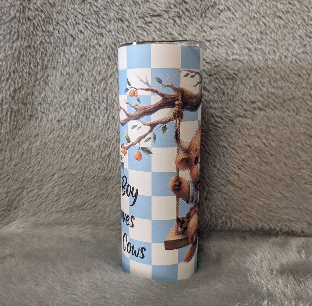 Just a Boy Who Loves Highland Cows Tumbler 20oz With Reusable Straw, Can Be Personalized