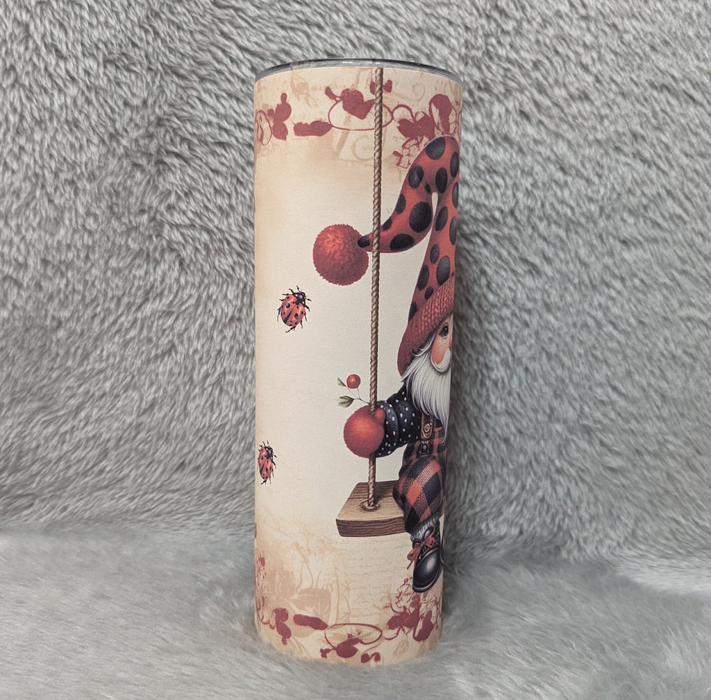 Ladybug Gnome Tumbler 20oz With Reusable Straw, Can Be Personalized