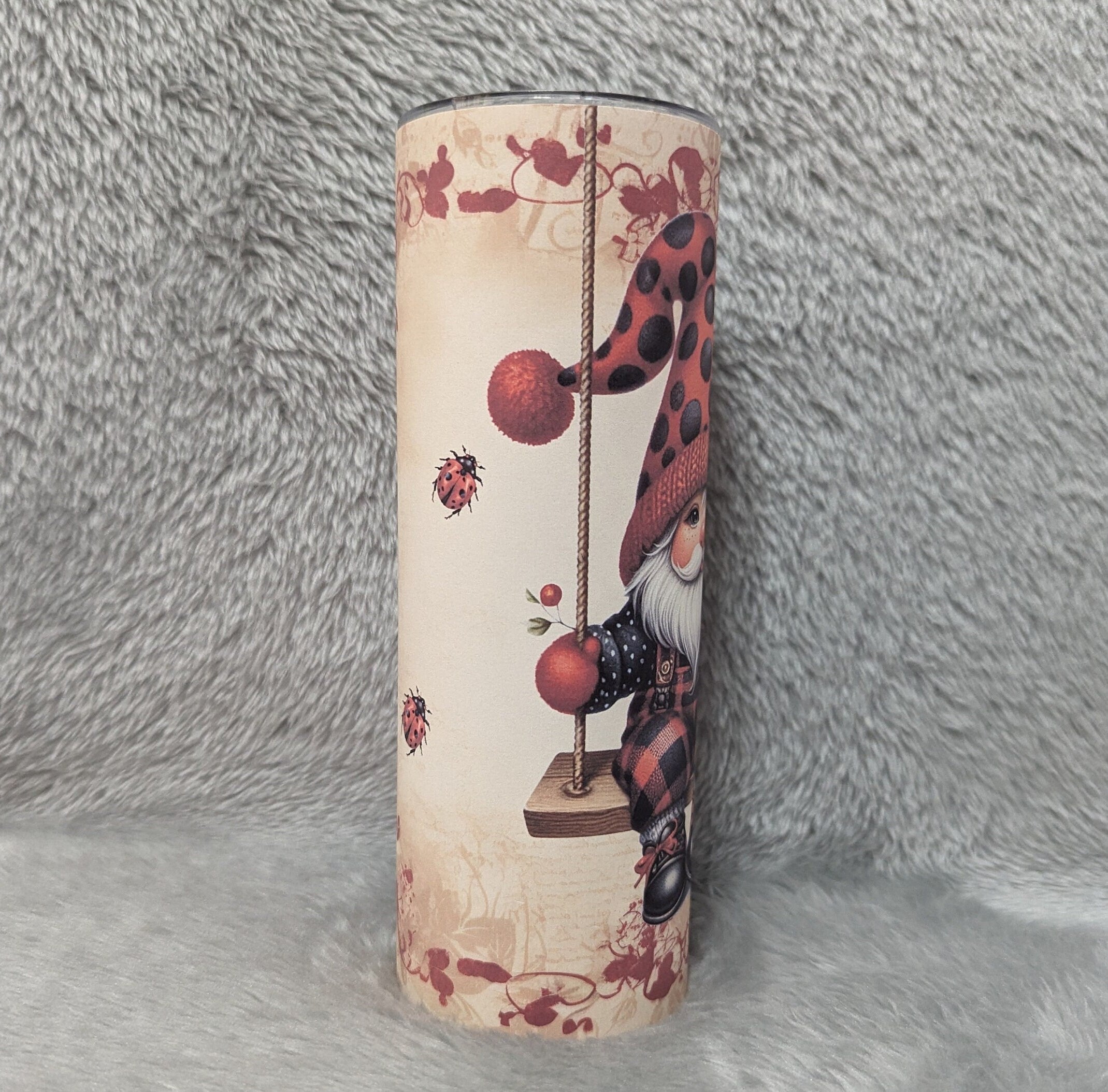 Ladybug Gnome Tumbler 20oz With Reusable Straw, Can Be Personalized