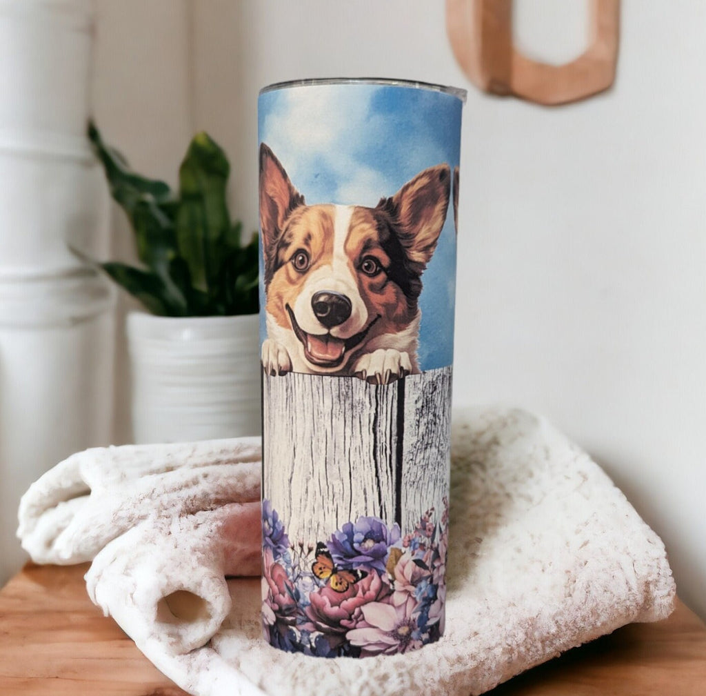 Corgi Dog Tumbler 20oz With Reusable Straw, Can Be Personalized