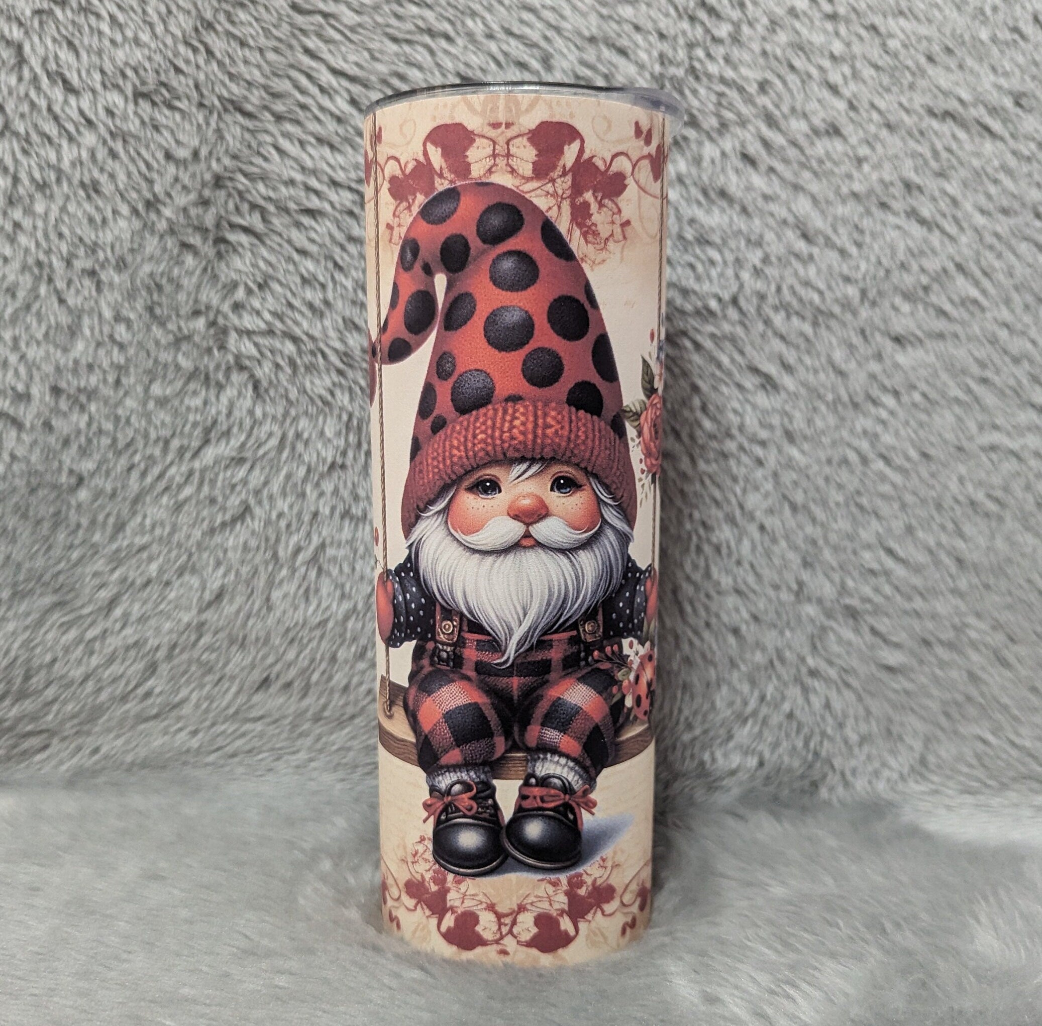 Ladybug Gnome Tumbler 20oz With Reusable Straw, Can Be Personalized