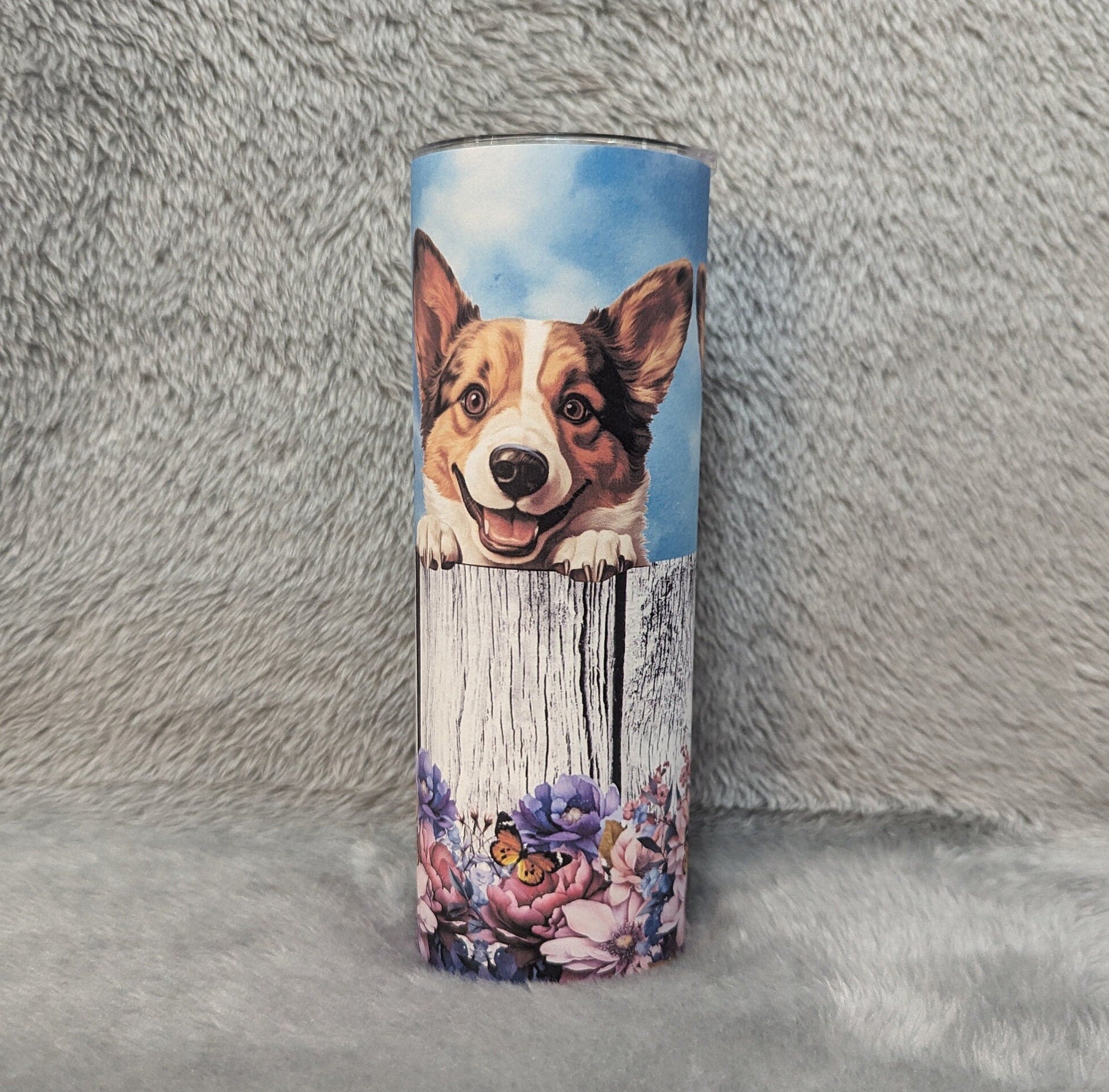 Corgi Dog Tumbler 20oz With Reusable Straw, Can Be Personalized