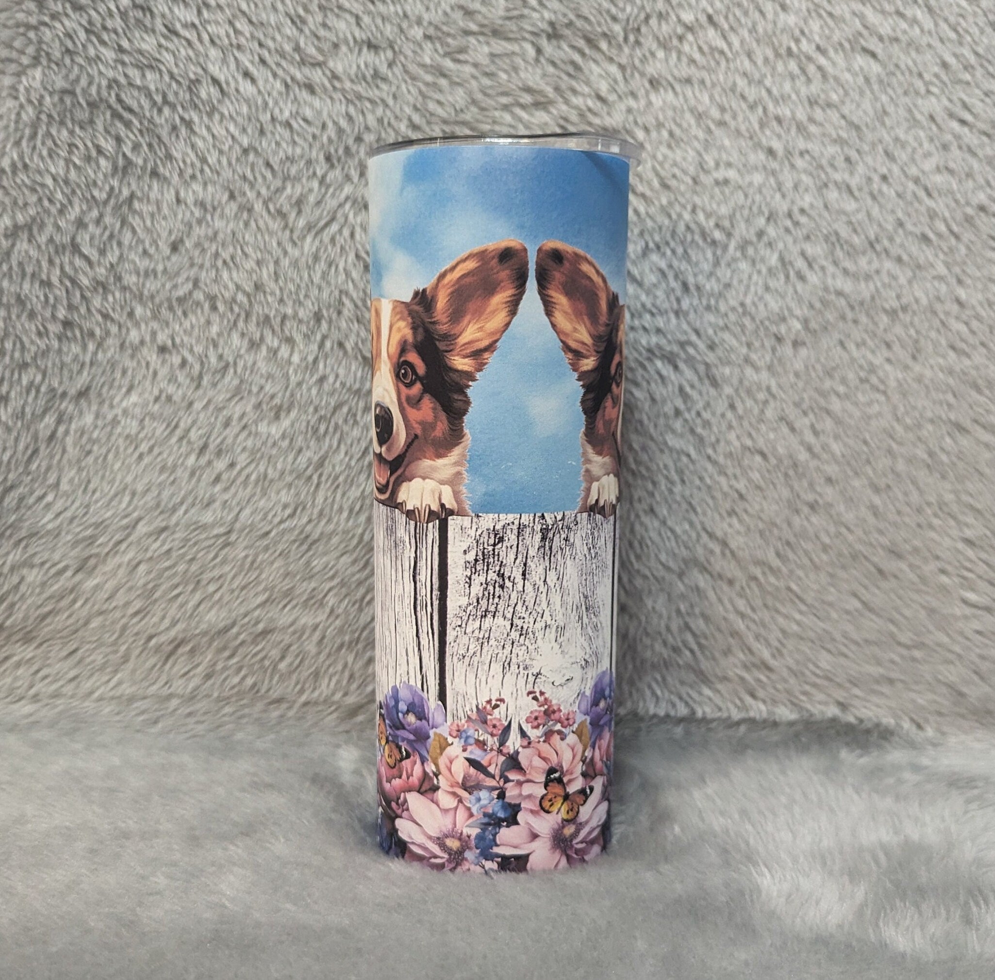 Corgi Dog Tumbler 20oz With Reusable Straw, Can Be Personalized