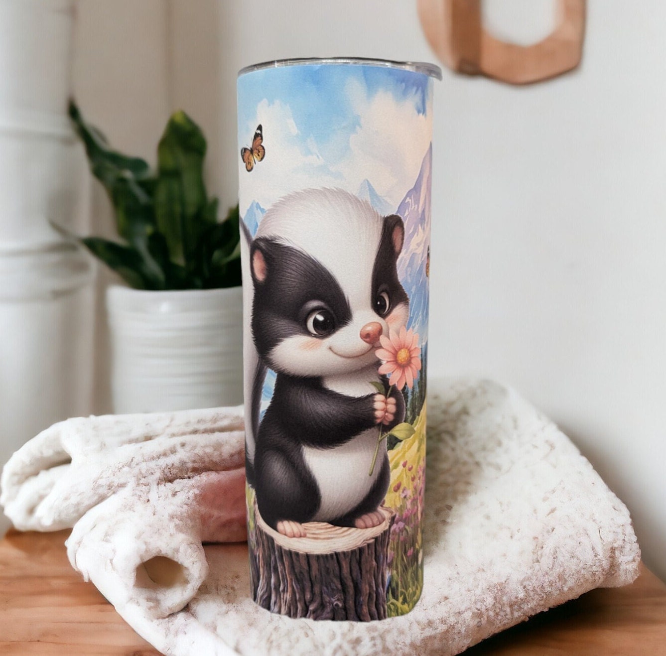 Adorable Skunk Tumbler 20oz With Reusable Straw, Can Be Personalized
