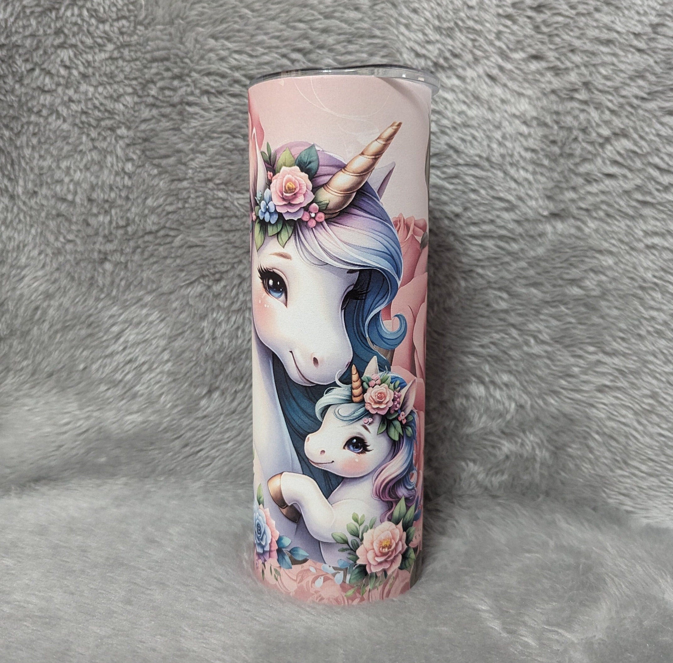 Unicorn Tumbler with Mom and Baby Unicorn 20oz With Reusable Straw Can Be Personalized