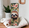 Sloth with Hibiscus Flowers Tumbler 20oz With Reusable Straw, Can Be Personalized