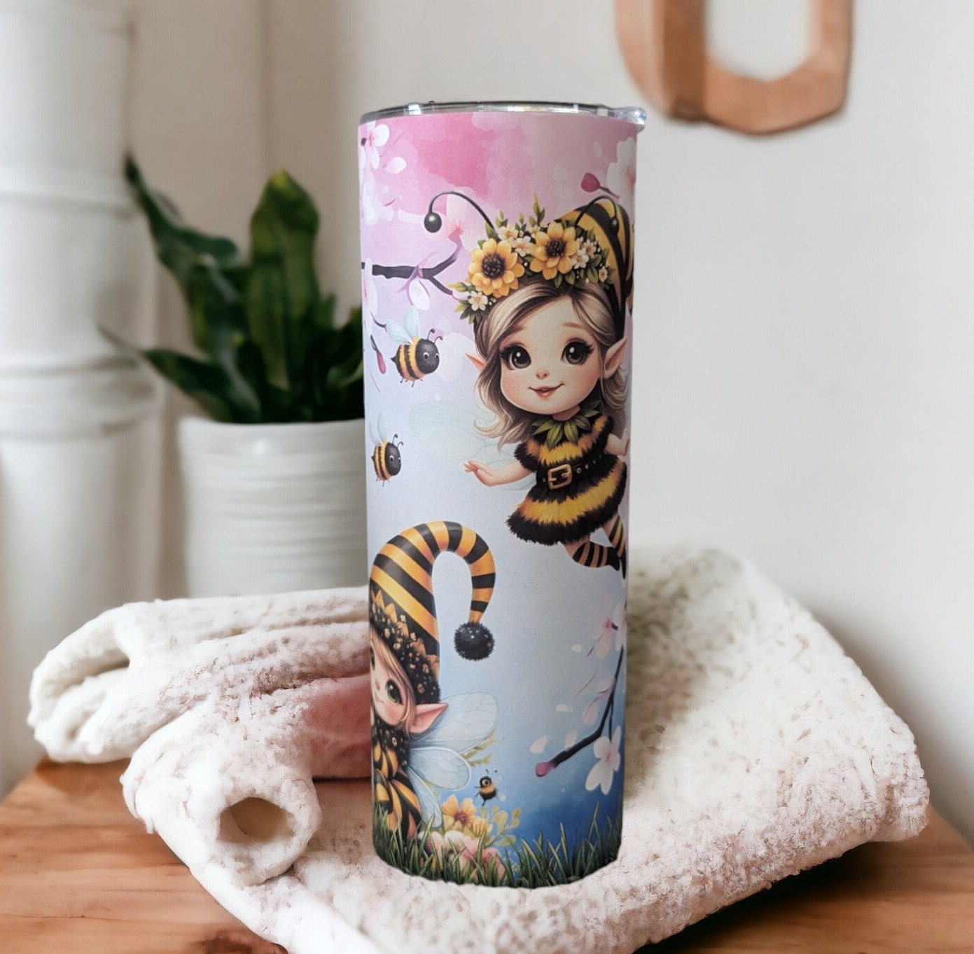 Pretty Bee Elves Tumbler 20oz With Reusable Straw, Can Be Personalized