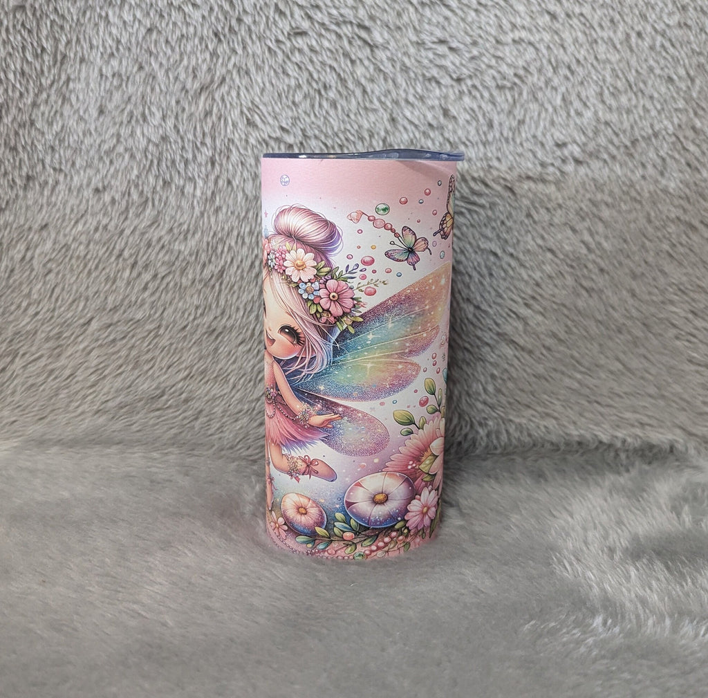 Pretty Girl Fairy Tumbler With Flowers 15oz With Reusable Straw, Can Be Personalized