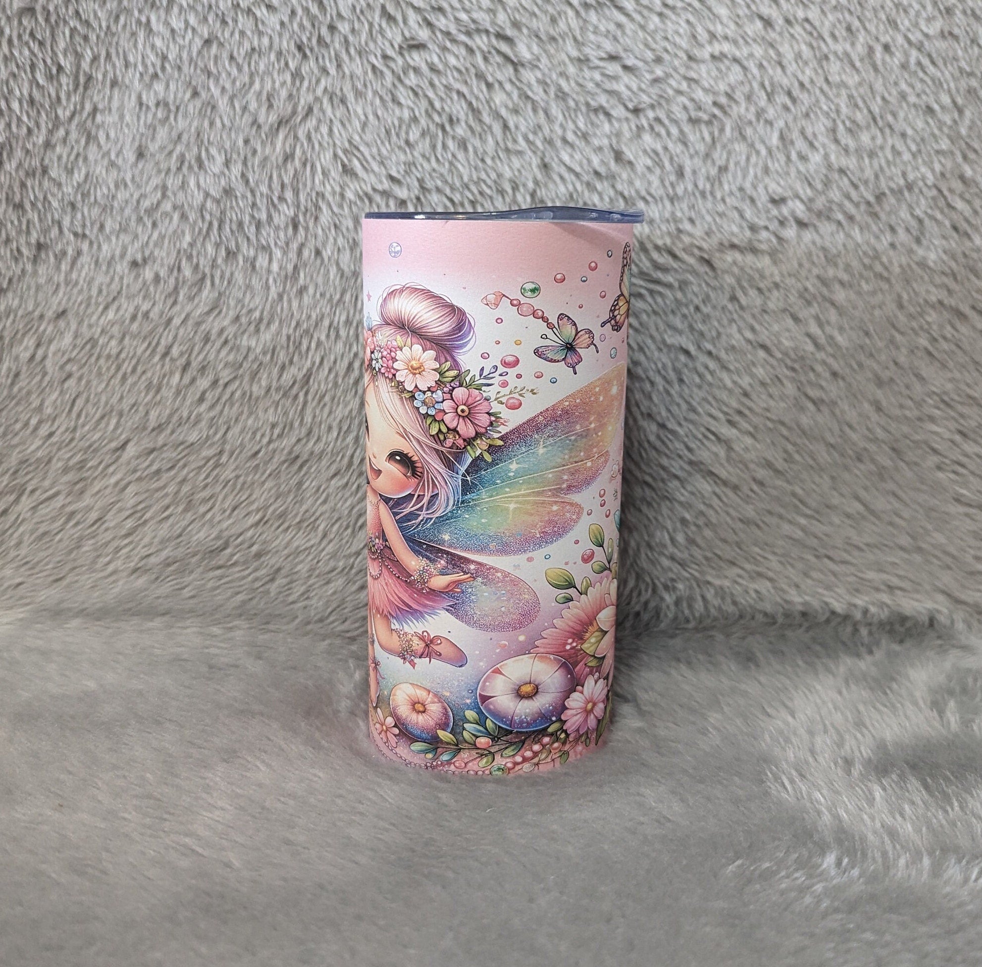 Pretty Girl Fairy Tumbler With Flowers 15oz With Reusable Straw, Can Be Personalized