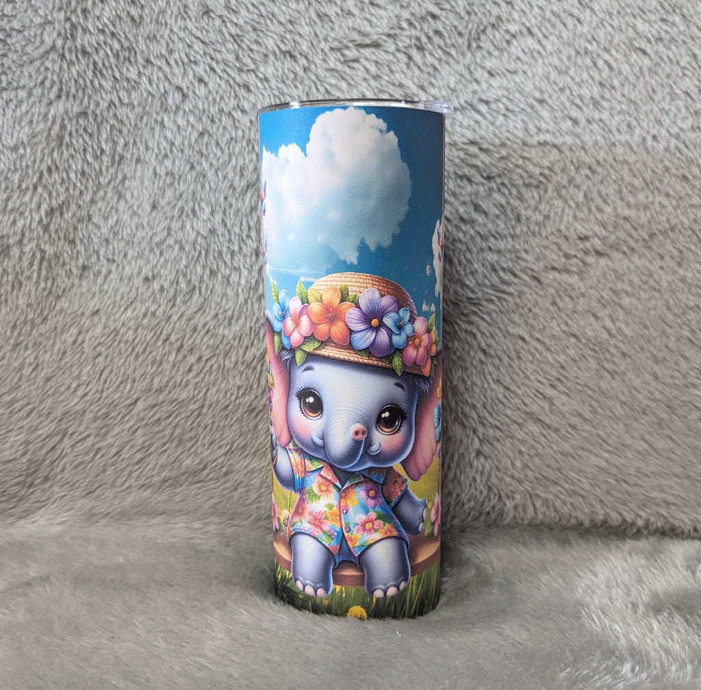 Cute Elephant Tumbler 20oz With Reusable Straw, Can Be Personalized