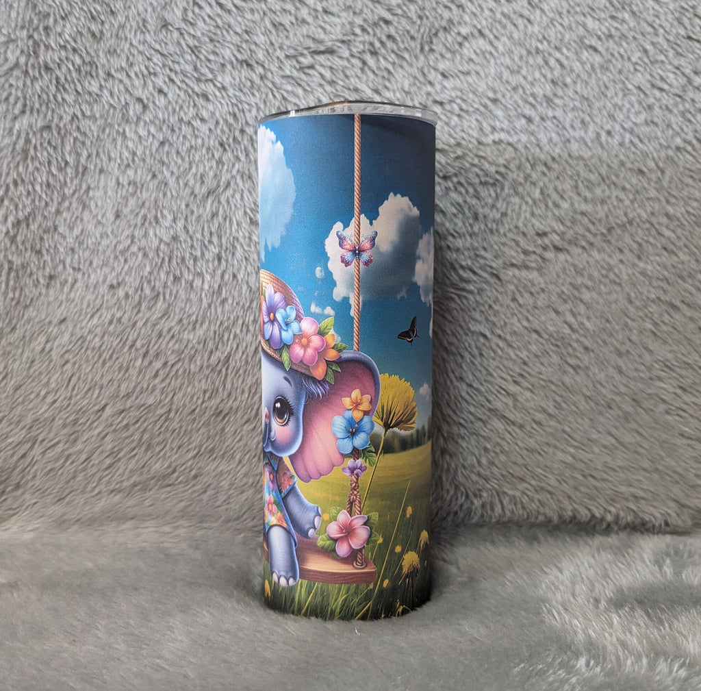 Cute Elephant Tumbler 20oz With Reusable Straw, Can Be Personalized
