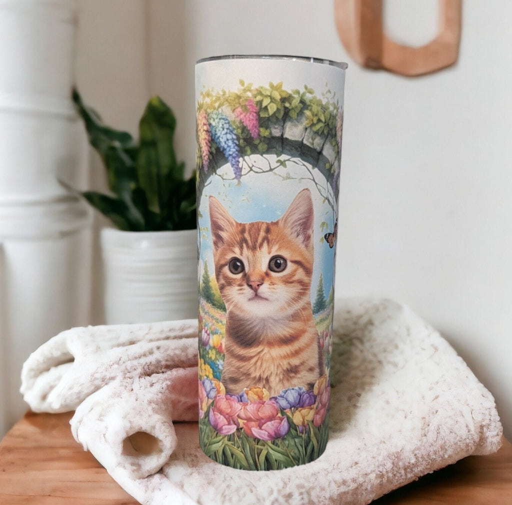 Orange Tabby Cat Tumbler  20oz With Reusable Straw, Can Be Personalized