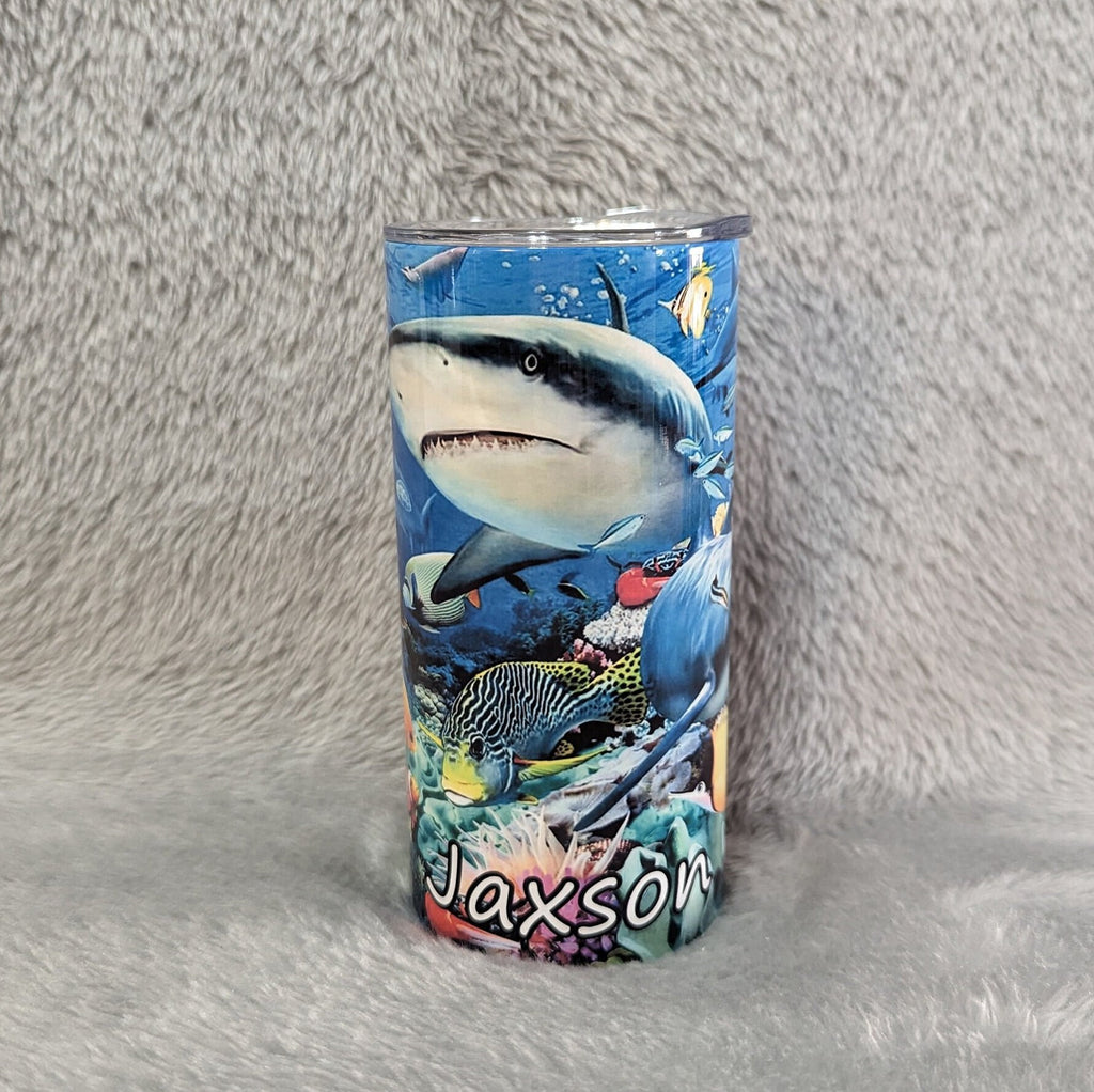 Kids Shark Tumbler 15oz With Reusable Straw, Can Be Personalized