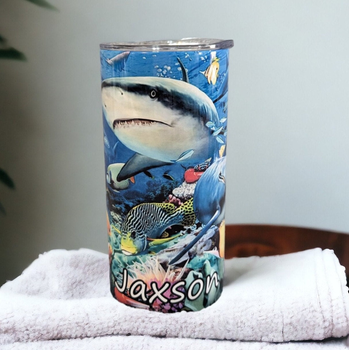 Kids Shark Tumbler 15oz With Reusable Straw, Can Be Personalized