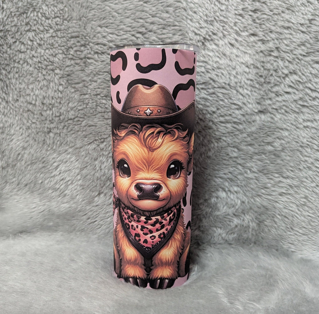 Cute Highland Cow Cowgirl Tumbler with Leopard Print 20oz With Reusable Straw Can Be Personalized
