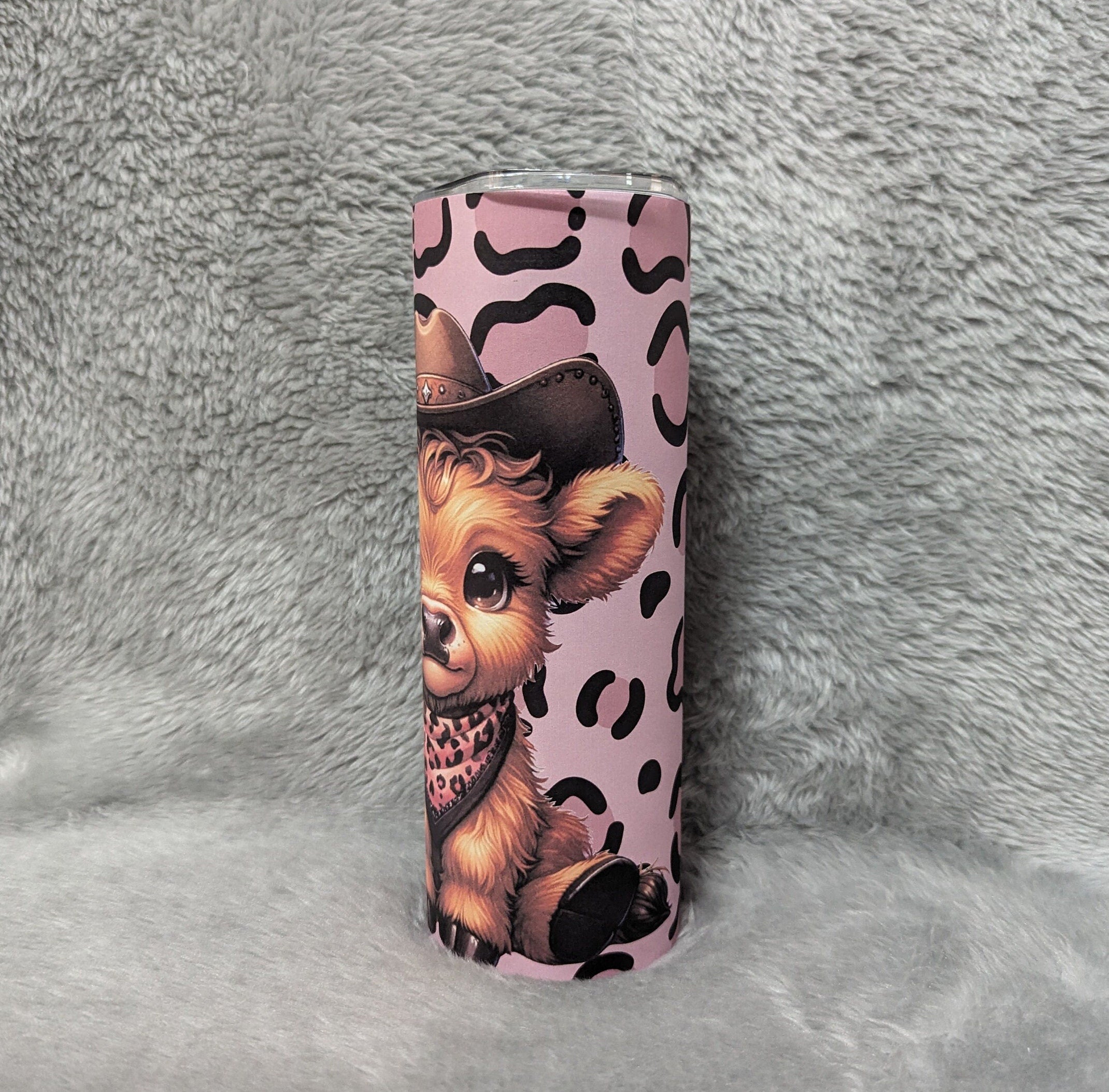 Cute Highland Cow Cowgirl Tumbler with Leopard Print 20oz With Reusable Straw Can Be Personalized