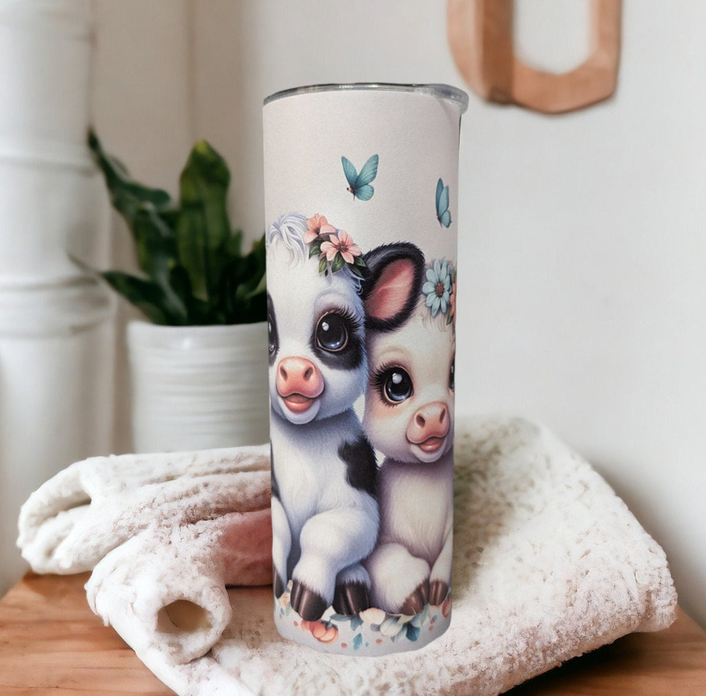 Cute Cow Calf Tumbler With Calf's 20oz With Reusable Straw Can Be Personalized