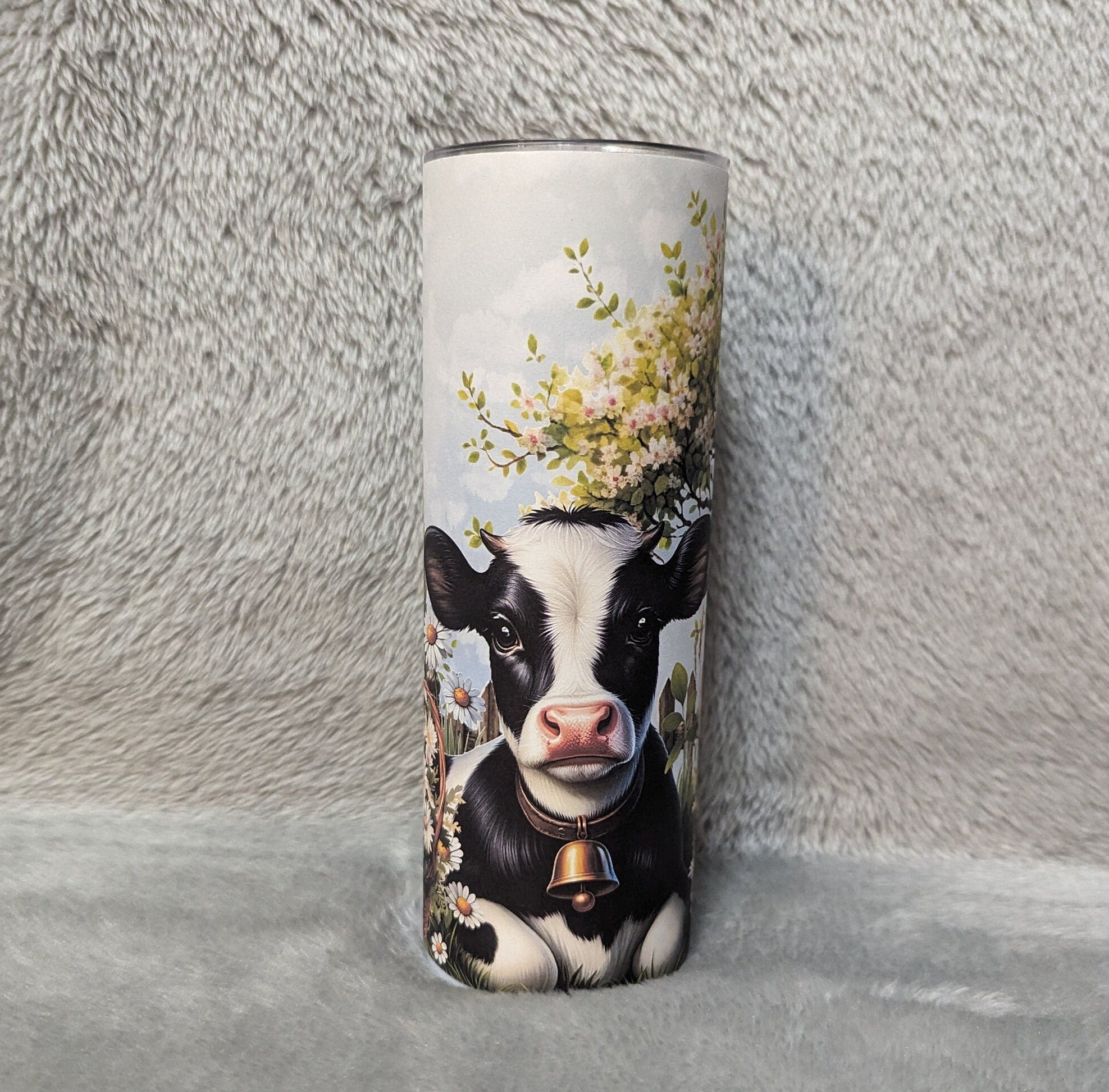 Holstein Cow Calf Tumbler 20oz With Reusable Straw, Can Be Personalized