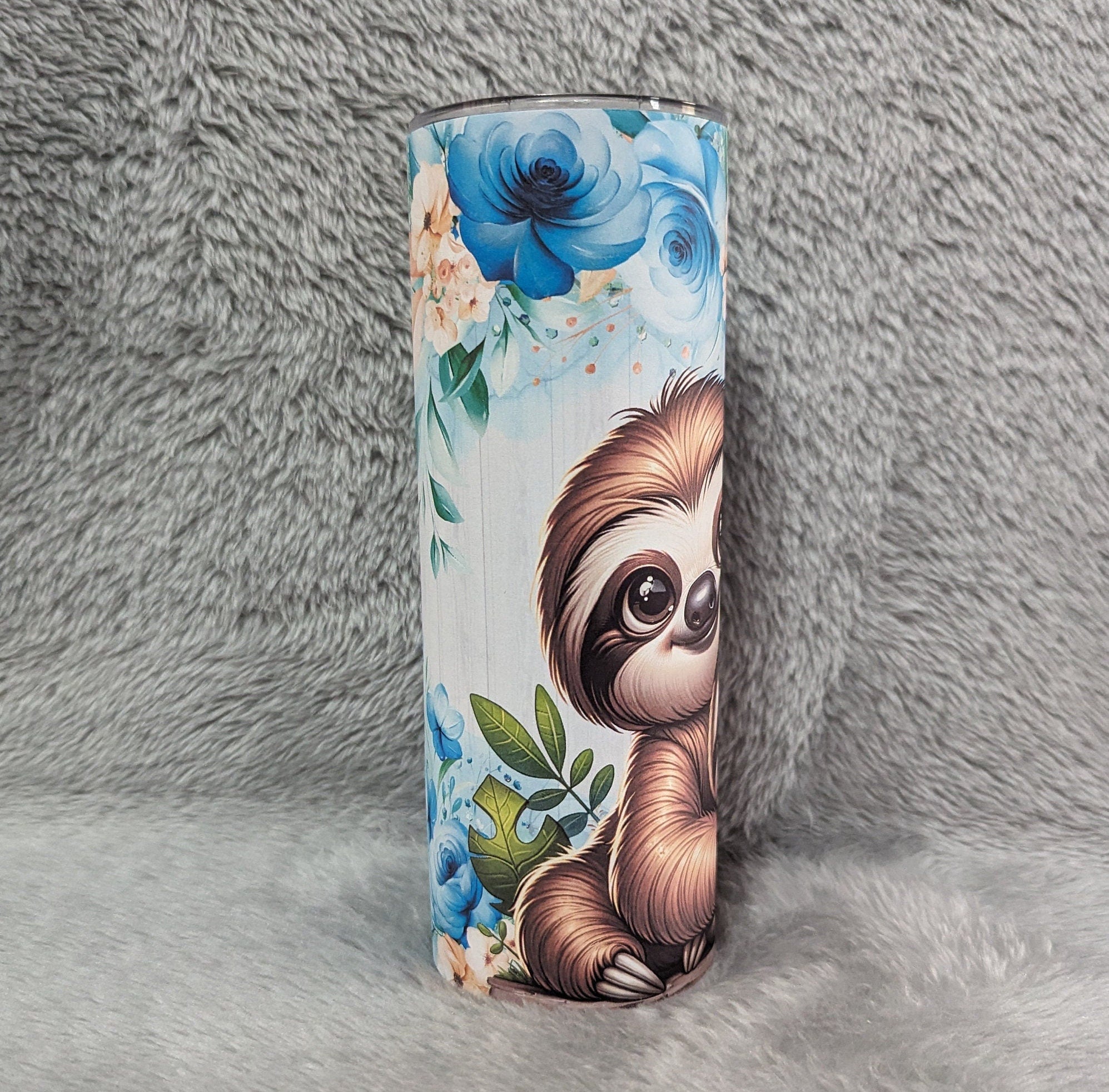 Pretty Floral Sloth Tumbler 20oz With Reusable Straw Can Be Personalized