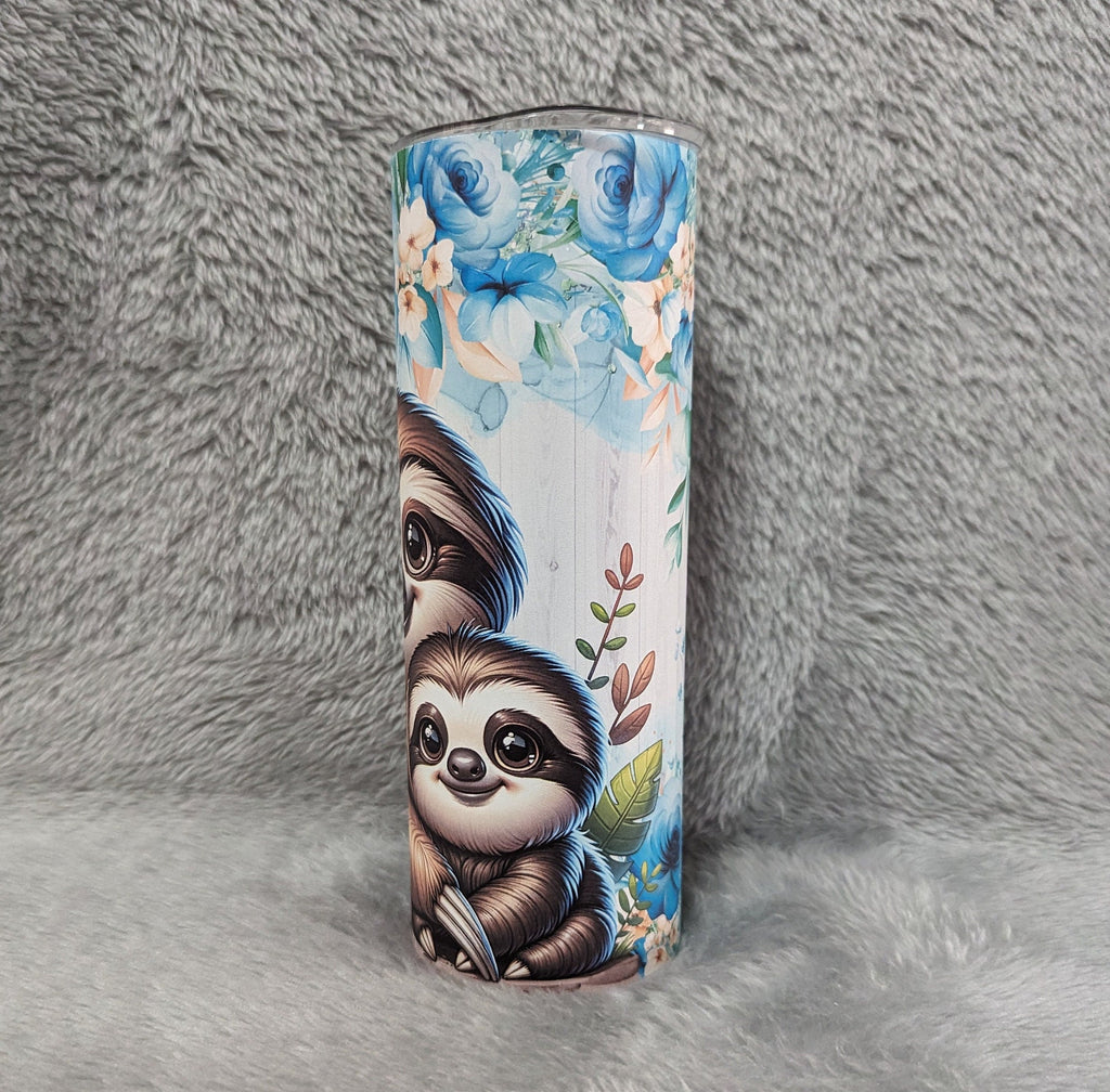 Pretty Floral Sloth Tumbler 20oz With Reusable Straw Can Be Personalized