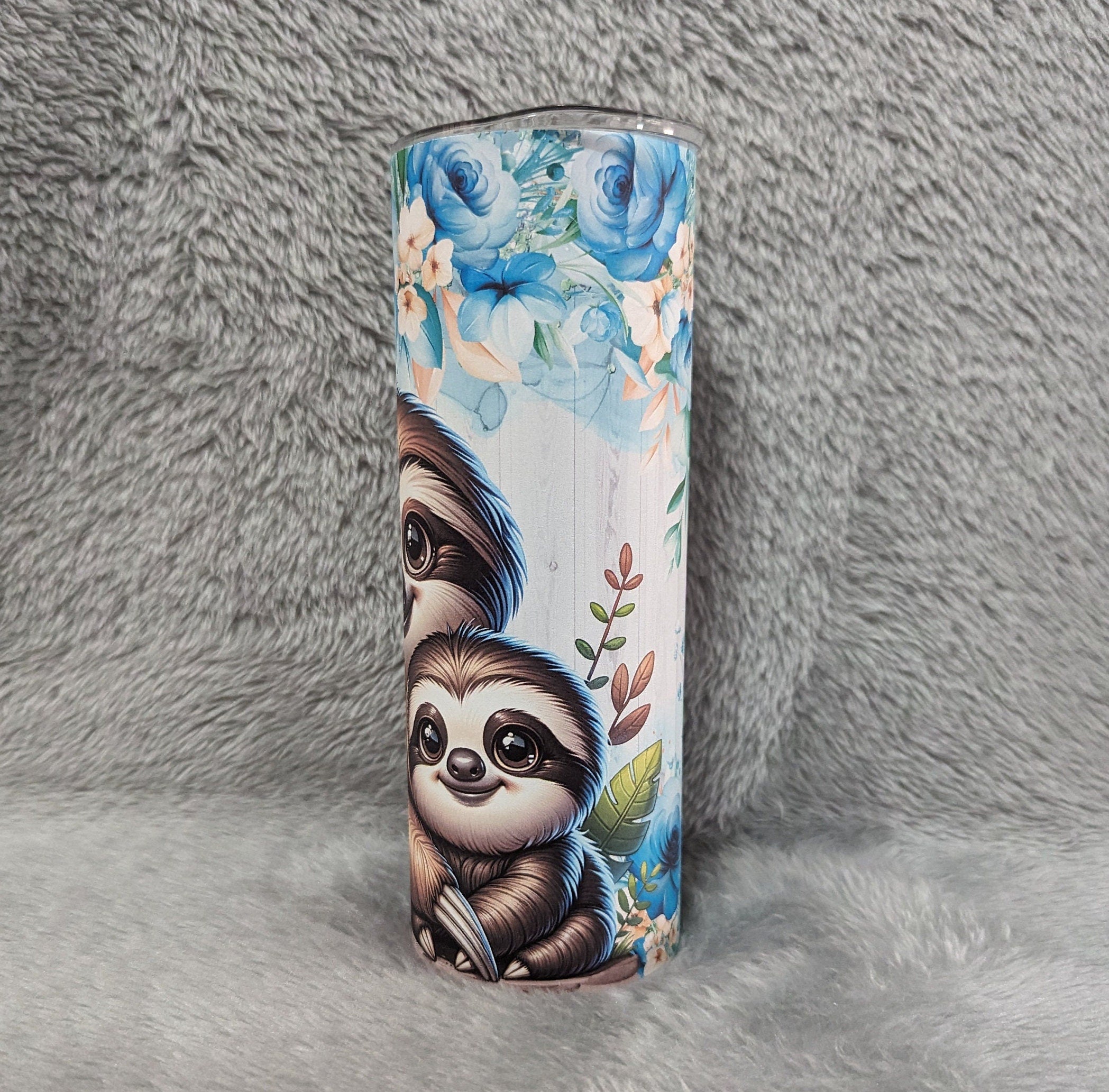 Pretty Floral Sloth Tumbler 20oz With Reusable Straw Can Be Personalized