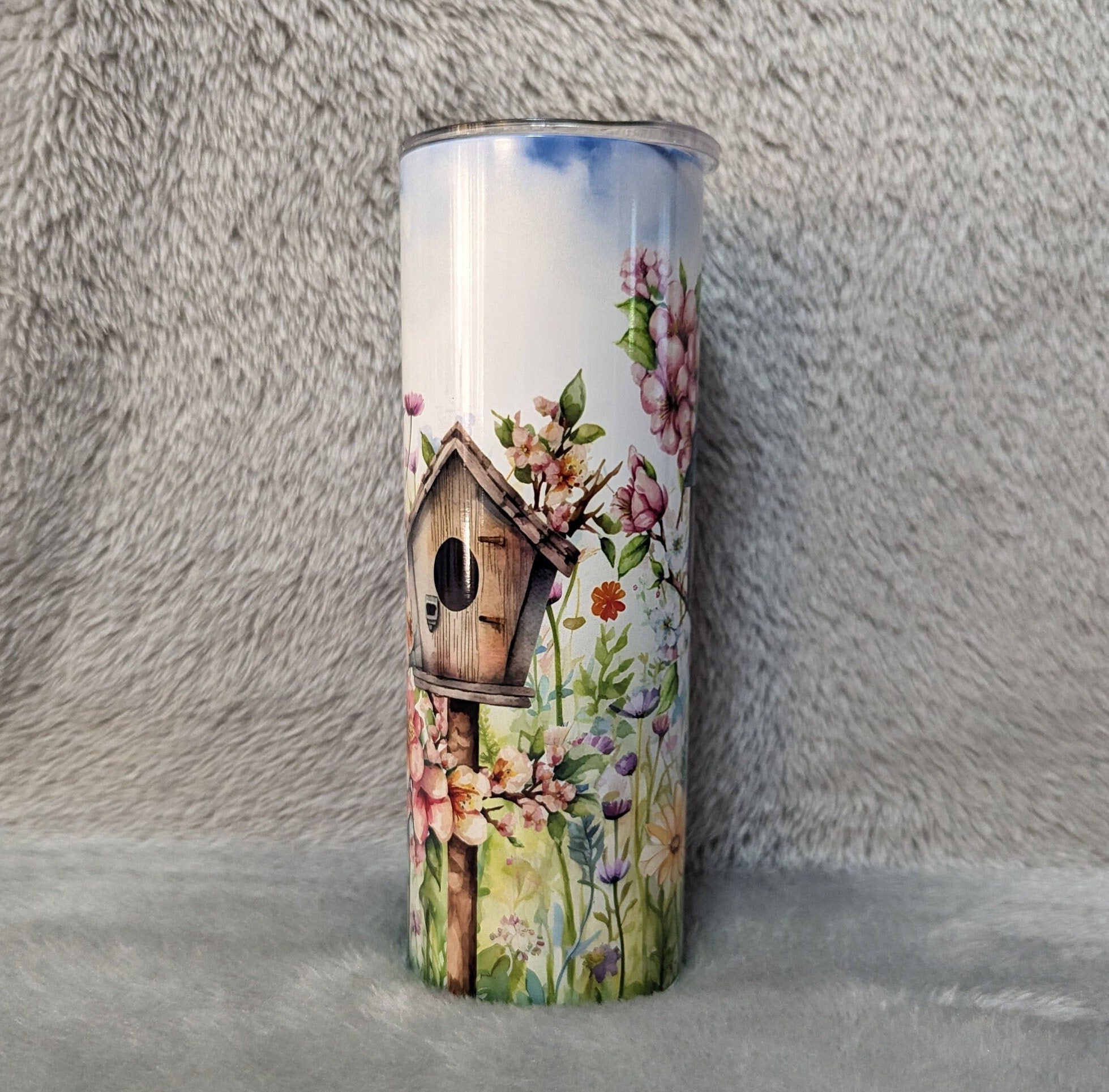 Floral Bird Tumbler 20oz With Reusable Straw, Can Be Personalized