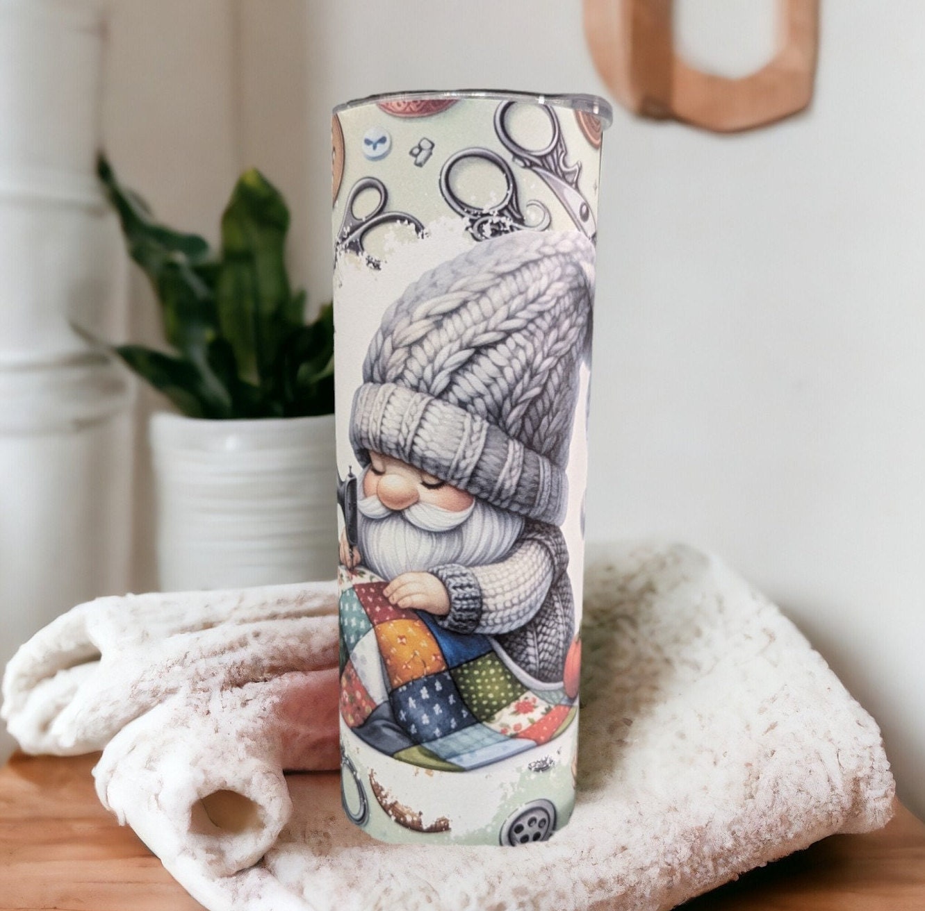 Cute Gnome Crafting Tumbler Can Be Personalized, Crafters Tumbler, Craft Hobbyist Gift, Seamstress Gift For Her, 20oz Tumbler With Straw