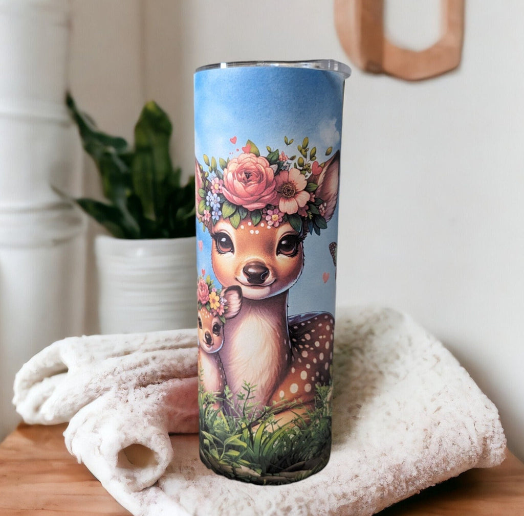 Pretty Deer Tumbler 20oz With Reusable Straw, Can Be Personalized