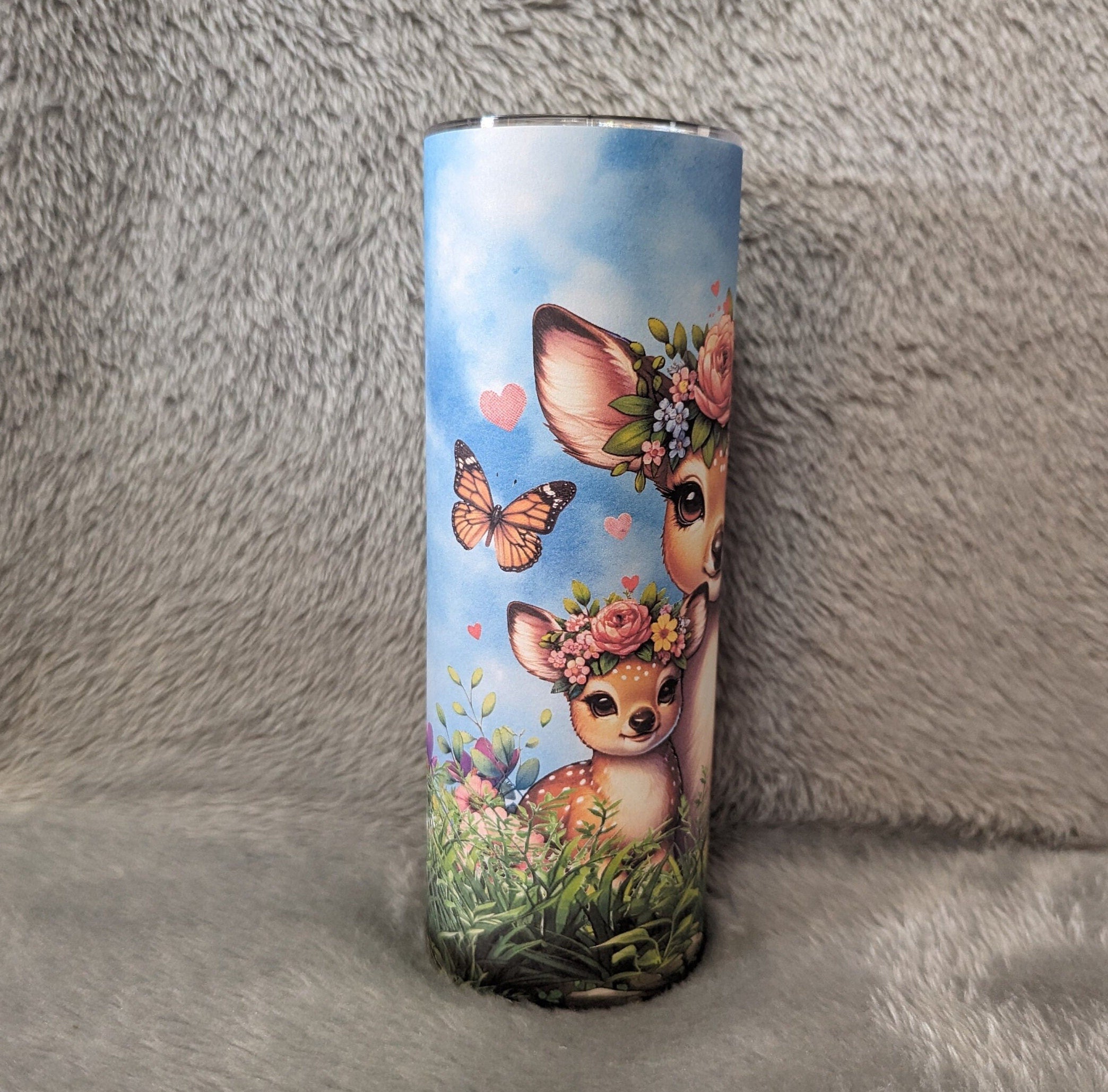 Pretty Deer Tumbler 20oz With Reusable Straw, Can Be Personalized