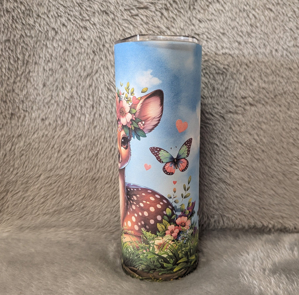 Pretty Deer Tumbler 20oz With Reusable Straw, Can Be Personalized