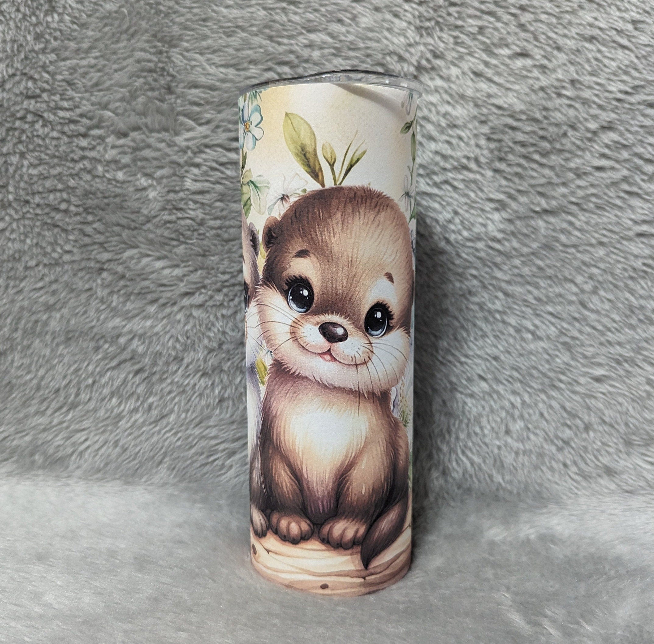 Baby Otters Tumbler Can Be Personalized, Otter Tumbler With Reusable Plastic Straw, For Hot Or Cold Drinks, 20oz Skinny Tumbler