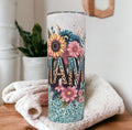 MAMA Tumbler With Flowers and A Glitter Design and Reusable Straw - Gift For Her, Cup for Mom, Mama Cup, 20oz Skinny Tumbler, Gift For Mom