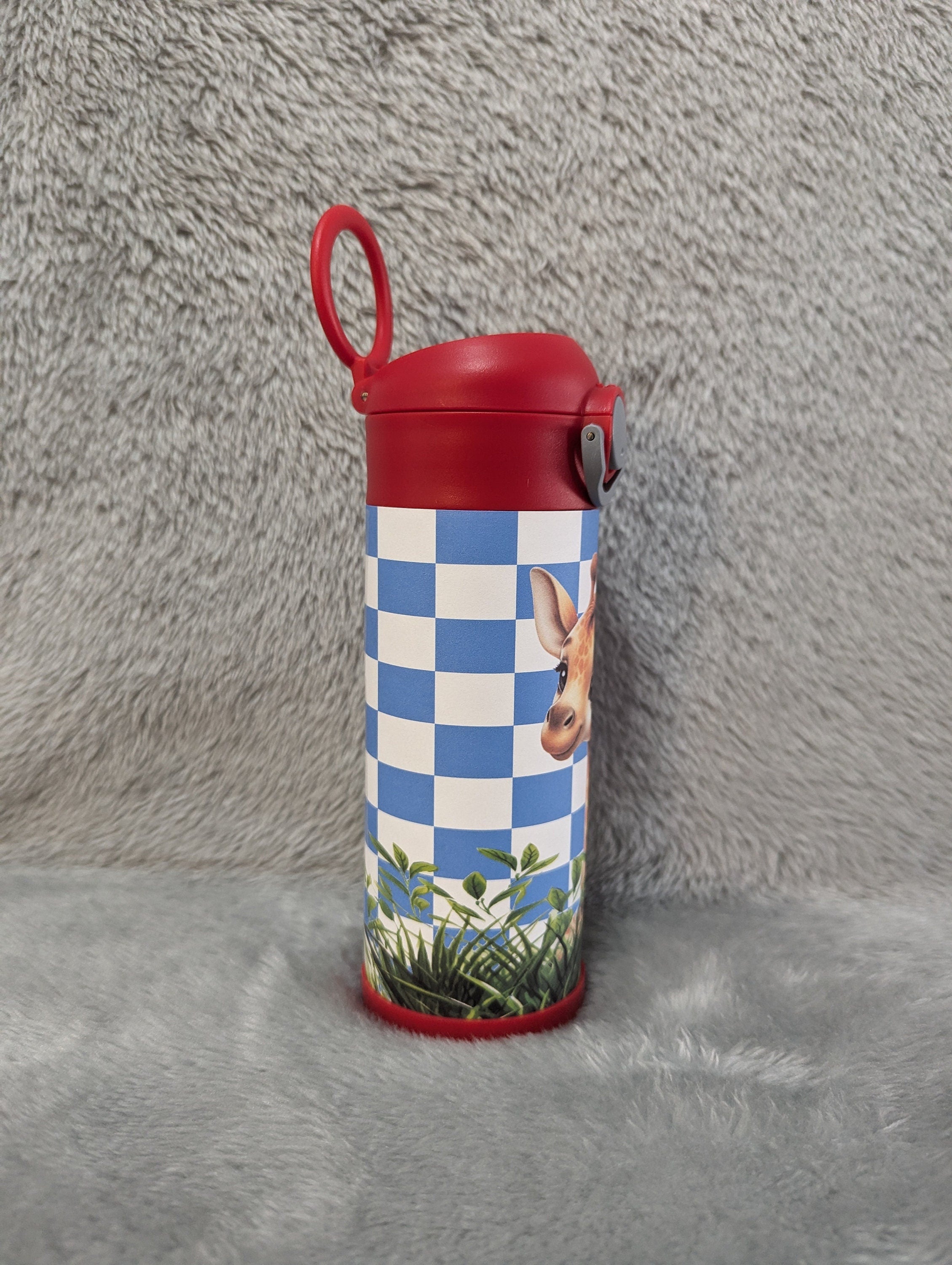 Boy Giraffe Water Bottle 12oz With Reusable Straw Can Be Personalized