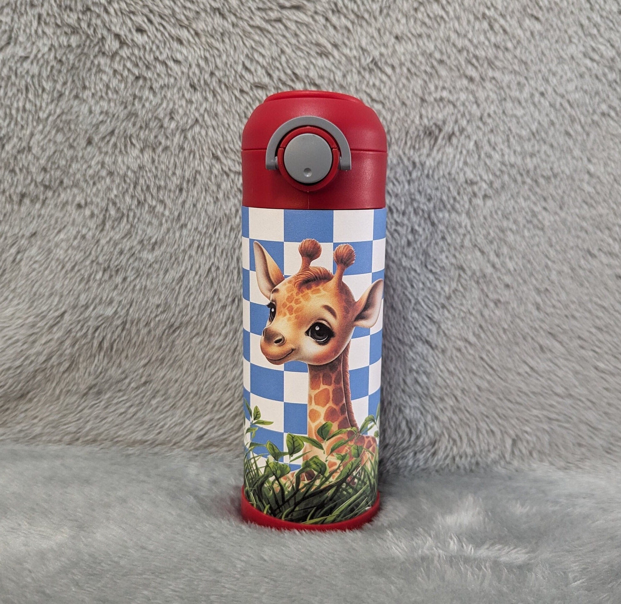 Boy Giraffe Water Bottle 12oz With Reusable Straw Can Be Personalized