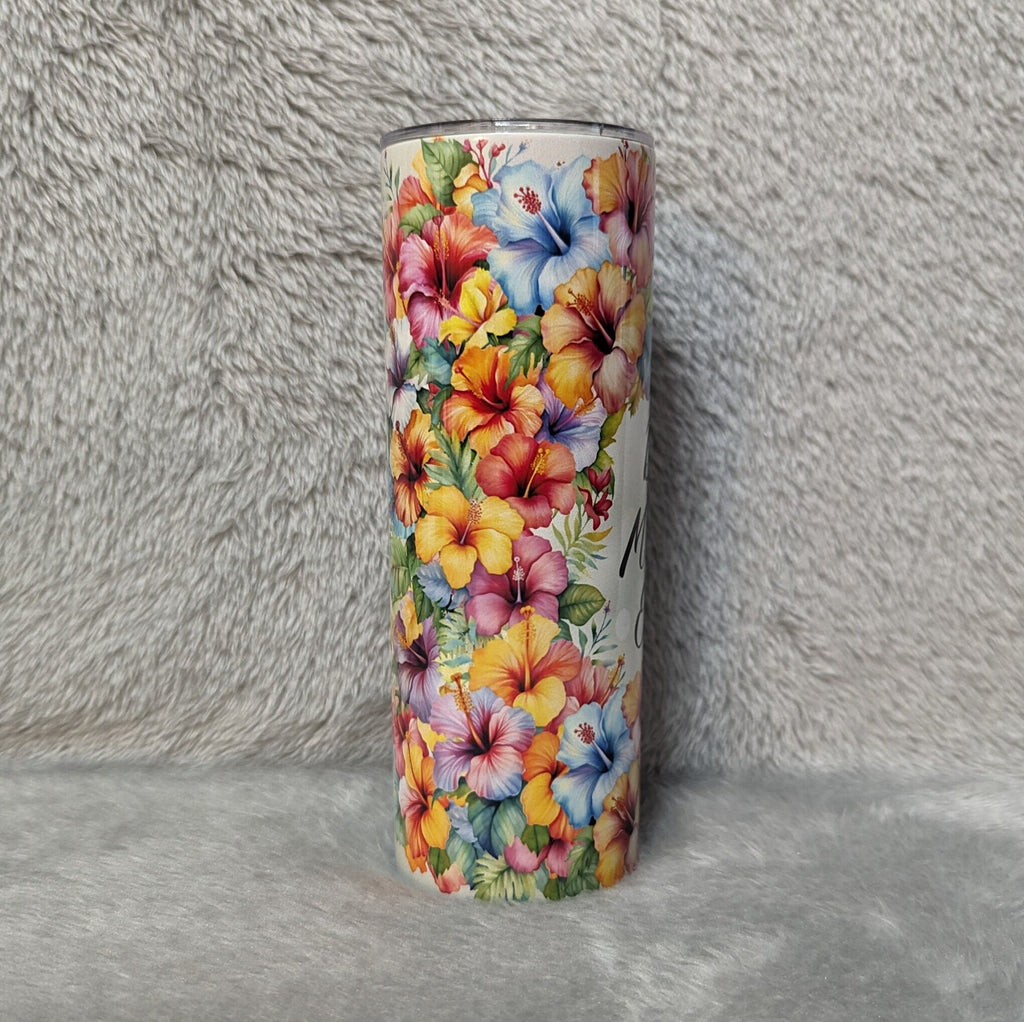 Best Mom Ever Tumbler with Pretty Hibiscus Flowers 20oz With Reusable Straw