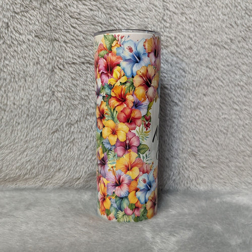 Best Mom Ever Tumbler with Pretty Hibiscus Flowers 20oz With Reusable Straw