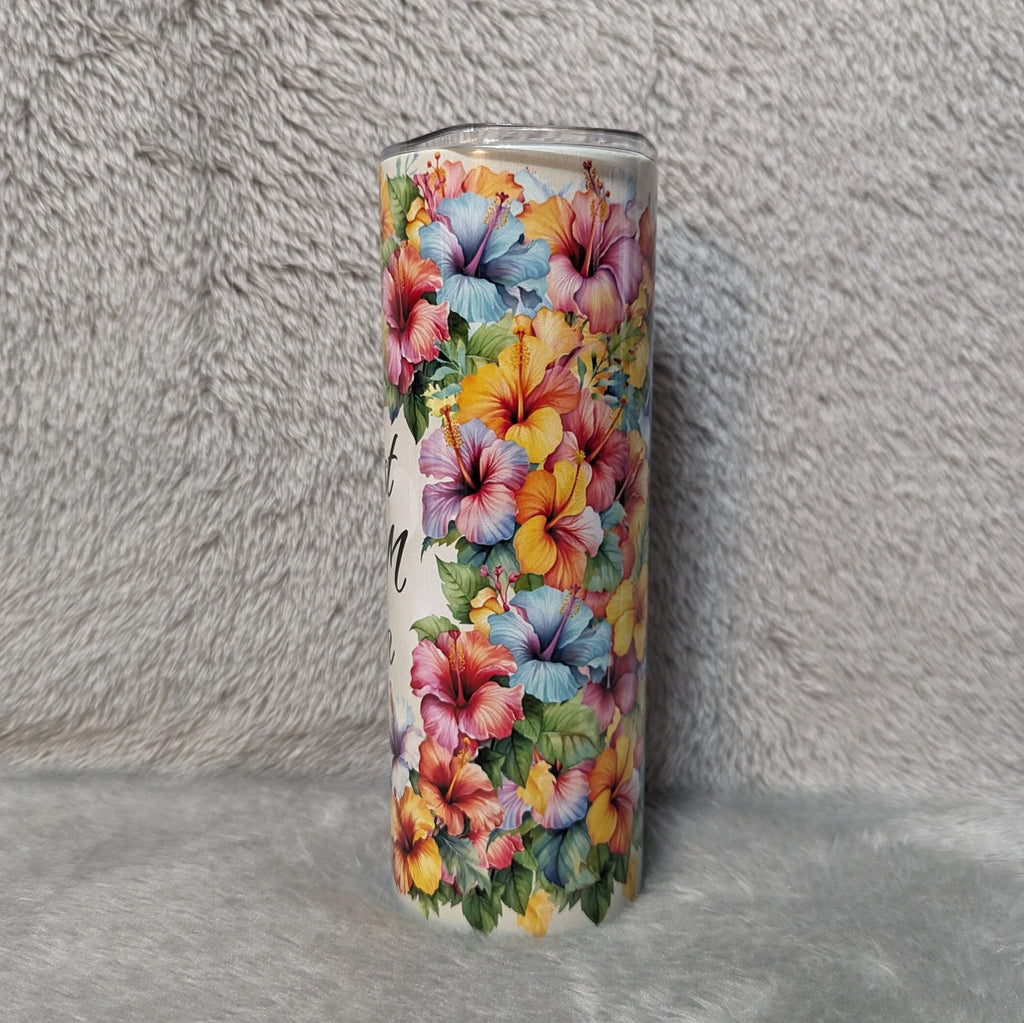 Best Mom Ever Tumbler with Pretty Hibiscus Flowers 20oz With Reusable Straw